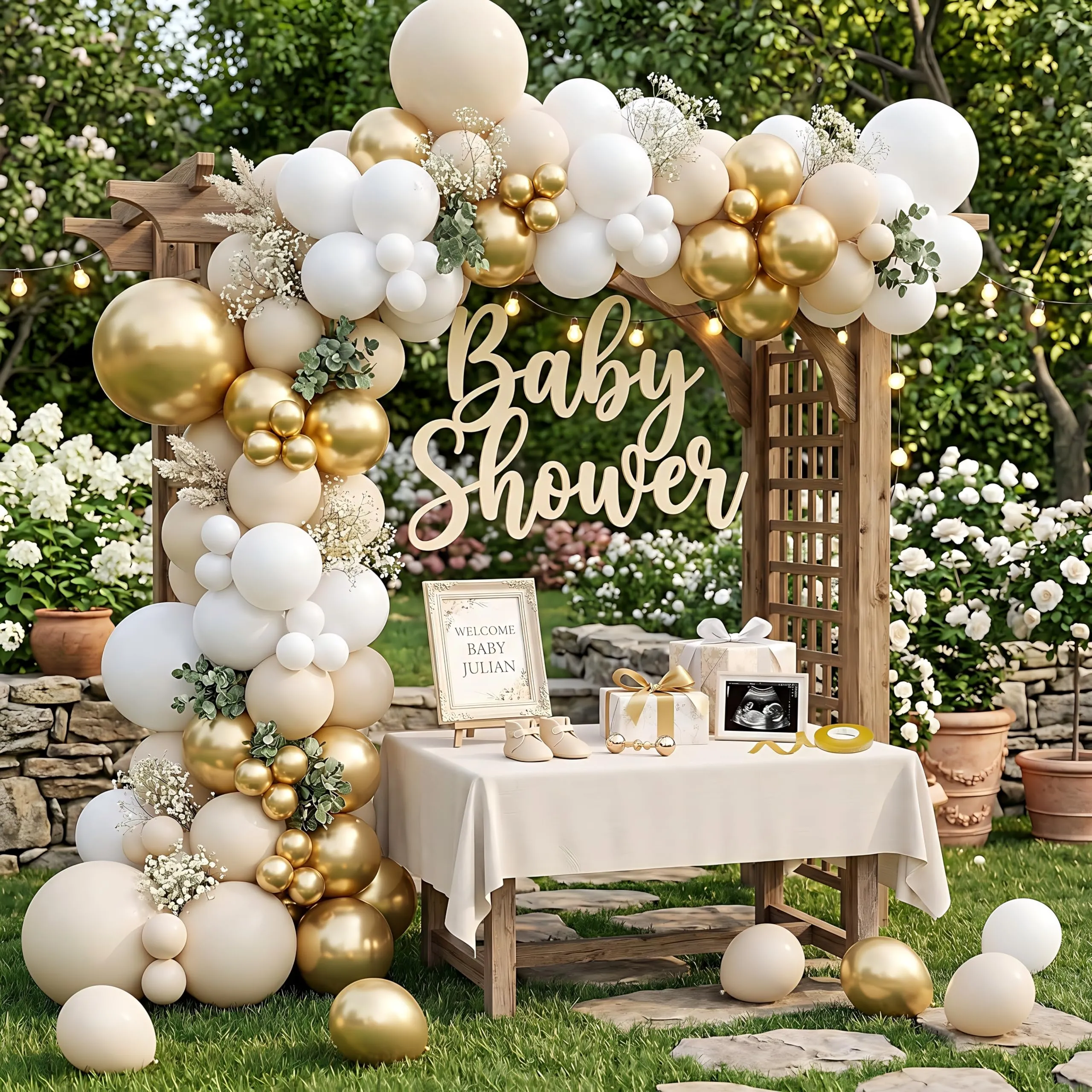 Netnology Kit Arco Ghirlanda di Palloncini Oro, Bianco e Sabbia, 128 Pezzi - immagine 6