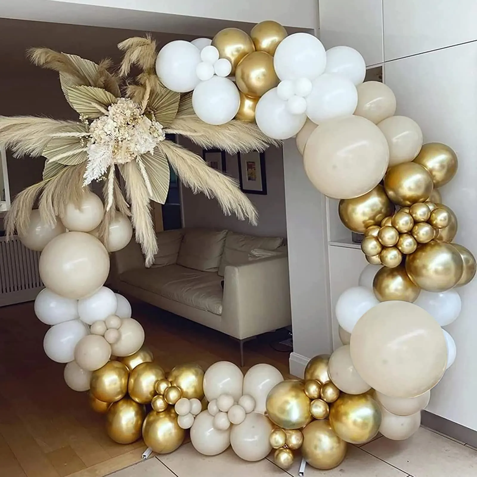 Netnology Kit Arco Ghirlanda di Palloncini Oro, Bianco e Sabbia, 128 Pezzi - immagine 7