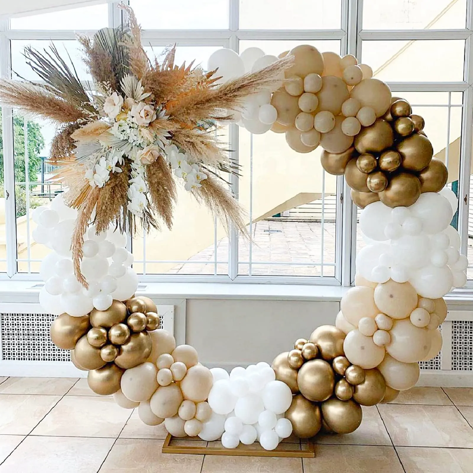 Netnology Kit Arco Ghirlanda di Palloncini Oro, Bianco e Sabbia, 128 Pezzi - immagine 8