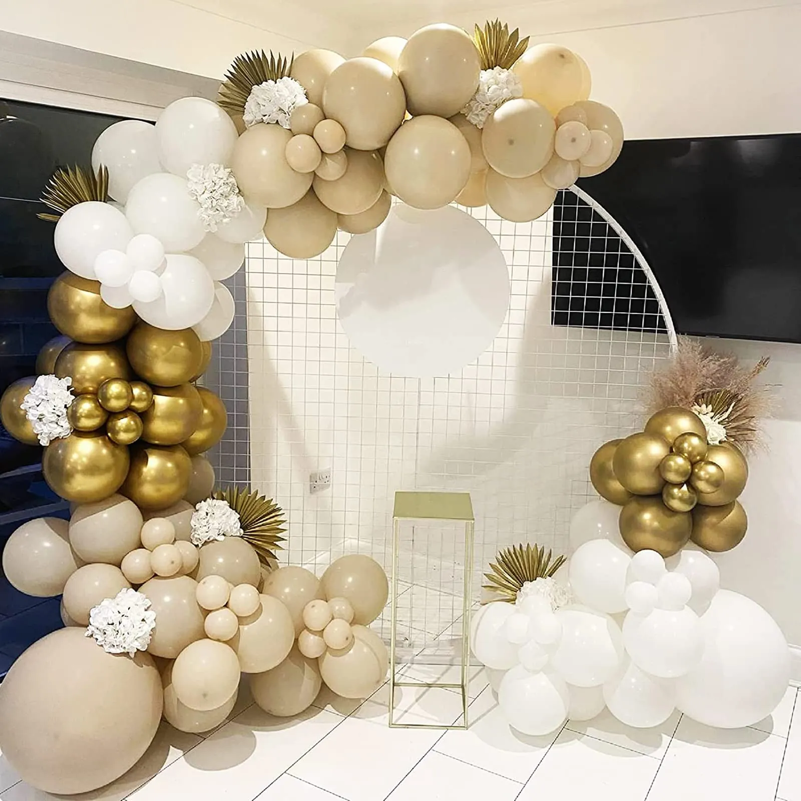 Netnology Kit Arco Ghirlanda di Palloncini Oro, Bianco e Sabbia, 128 Pezzi - immagine 9