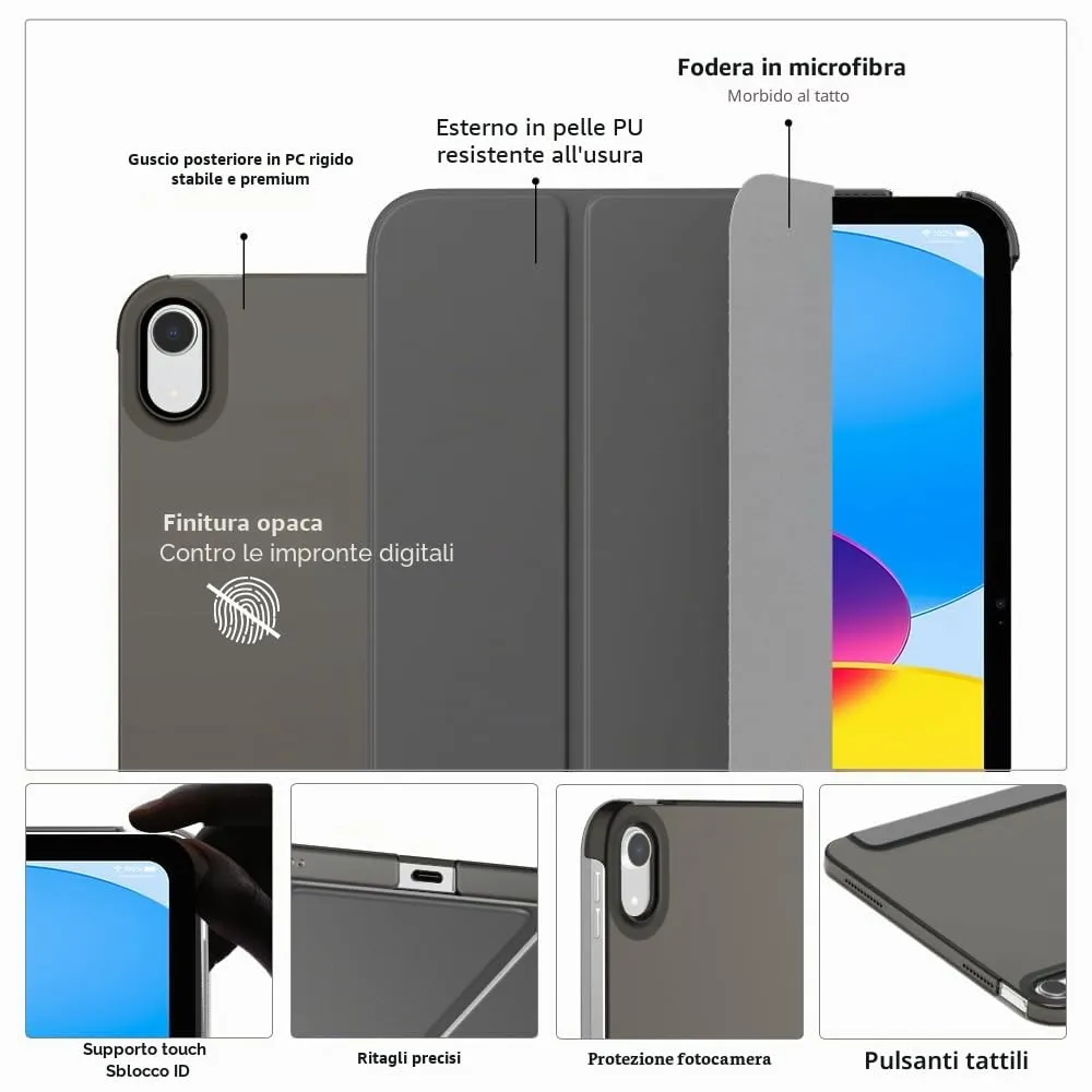 MoKo Custodia per iPad 10a Generazione 2022 10.9", Policarbonato Traslucido, Grigio Siderale - immagine 3