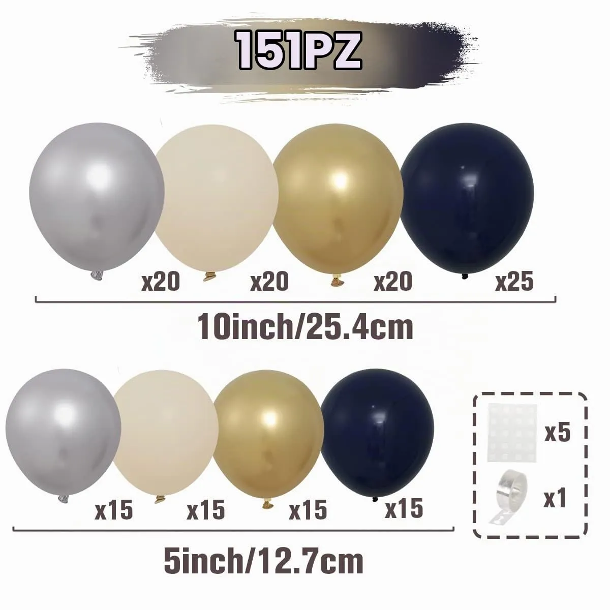 Netnology Kit Arco Palloncini Blu Navy, Oro e Argento, 147 pezzi - immagine 2