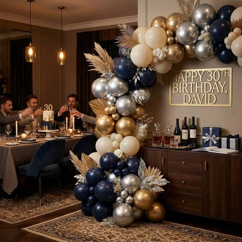 Netnology Kit Arco Palloncini Blu Navy, Oro e Argento, 147 pezzi - immagine 3