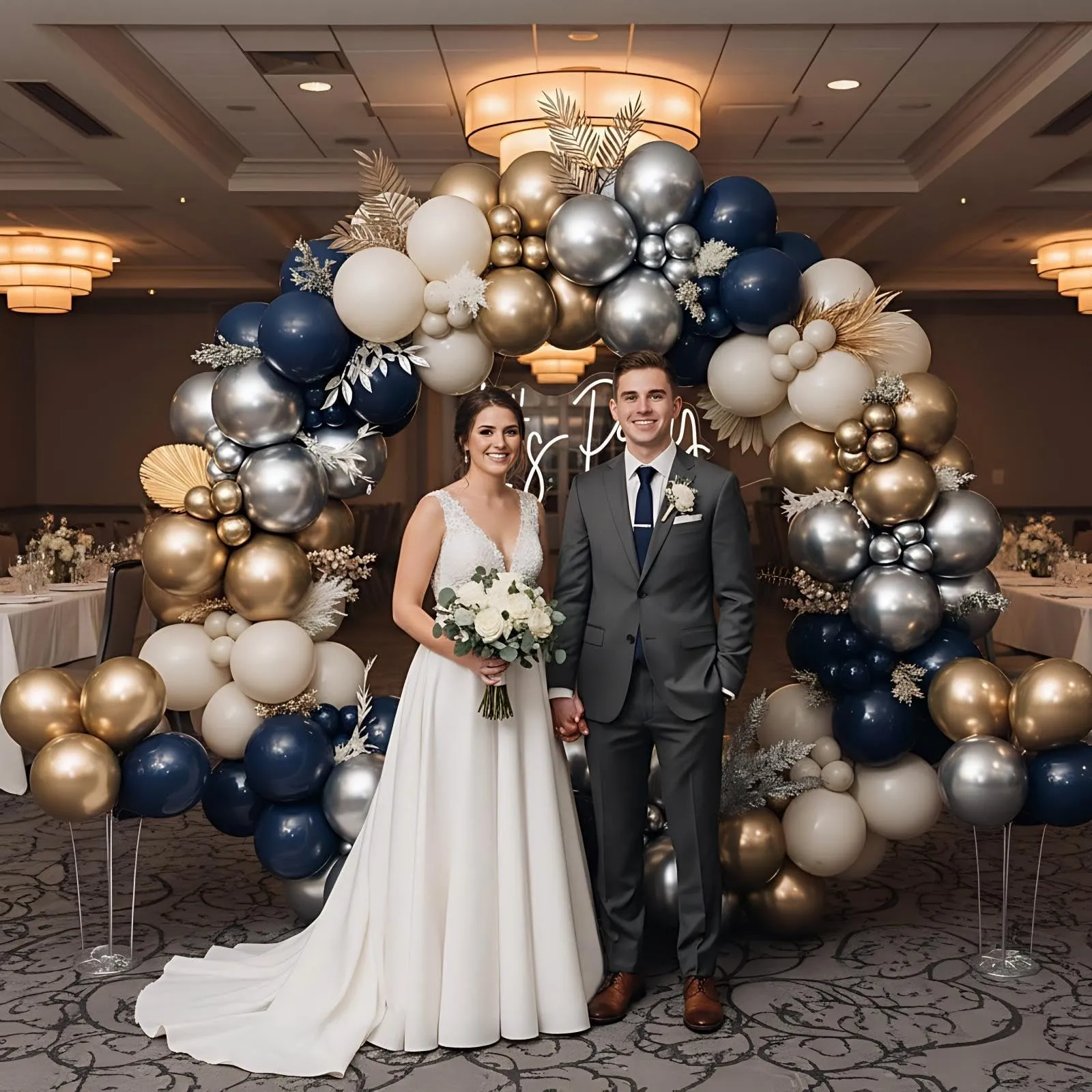 Netnology Kit Arco Palloncini Blu Navy, Oro e Argento, 147 pezzi - immagine 7