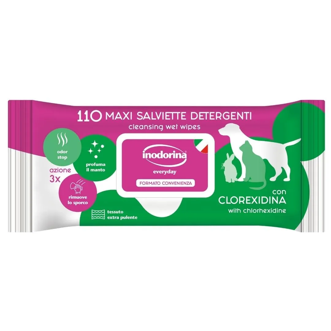 Inodorina Salviette Everyday per Cani e Gatti, Clorexedina, 110 Pezzi - immagine 1