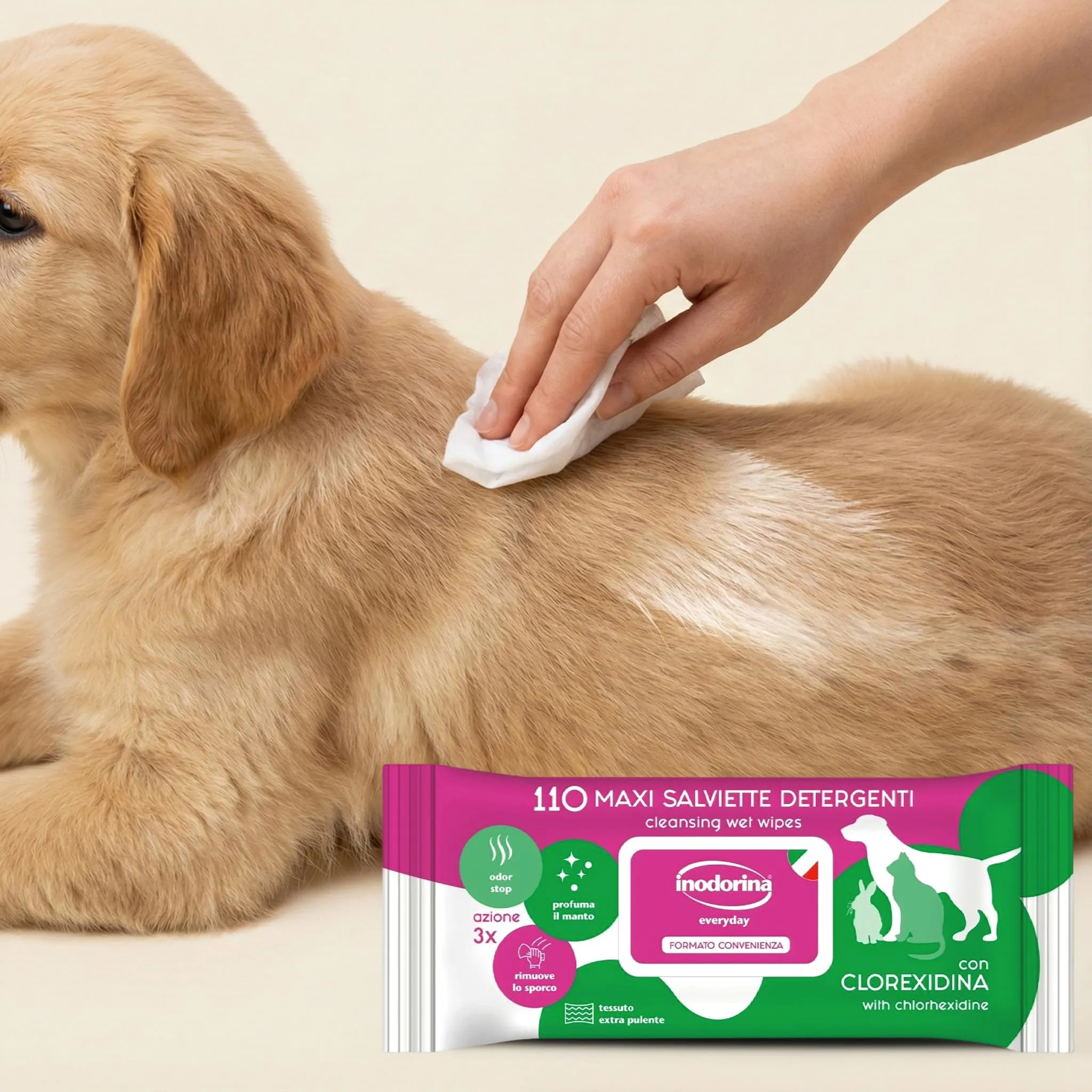 Inodorina Salviette Everyday per Cani e Gatti, Clorexedina, 110 Pezzi - immagine 7