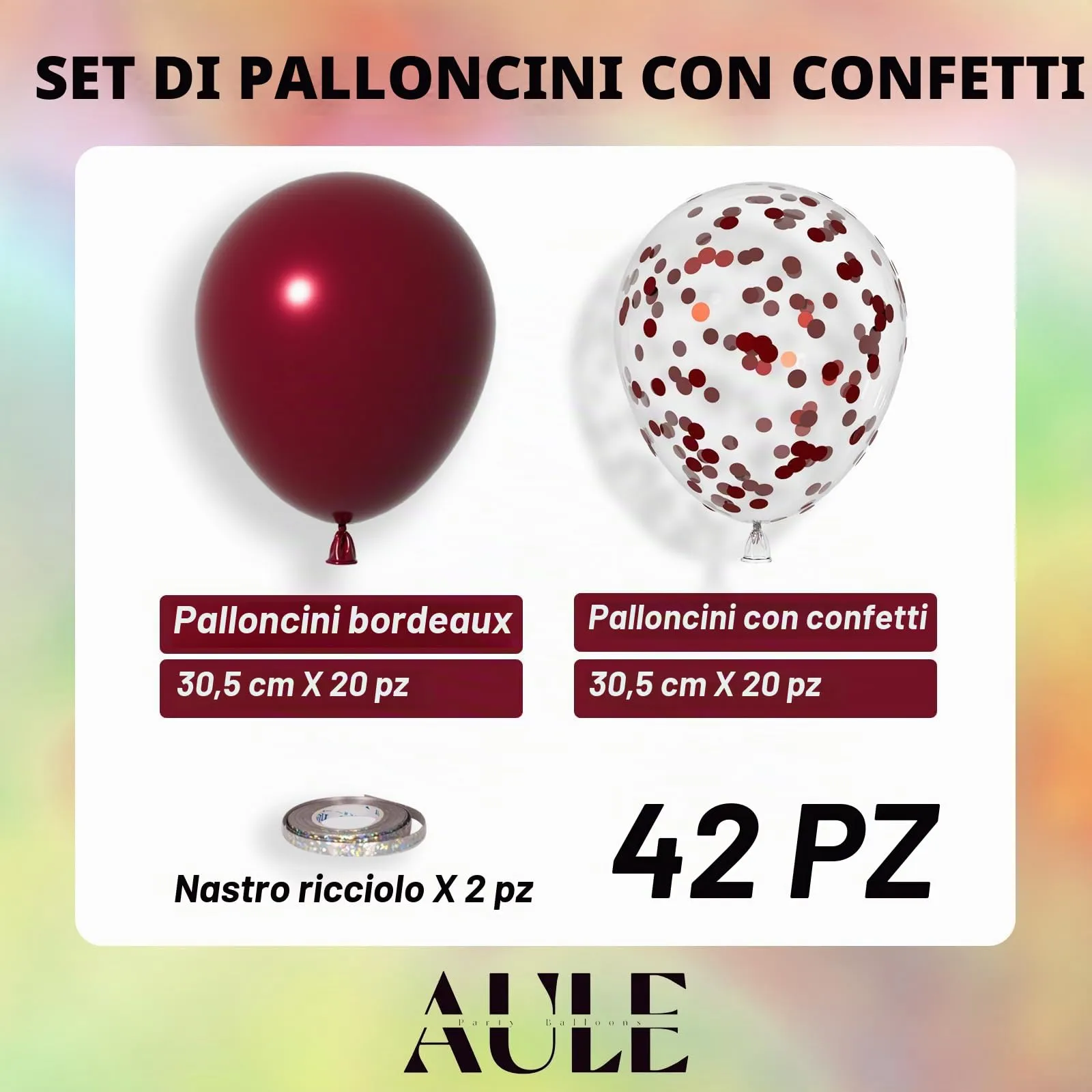AULE Palloncini Bordeaux Confetti, 42 Pezzi 30cm - immagine 3
