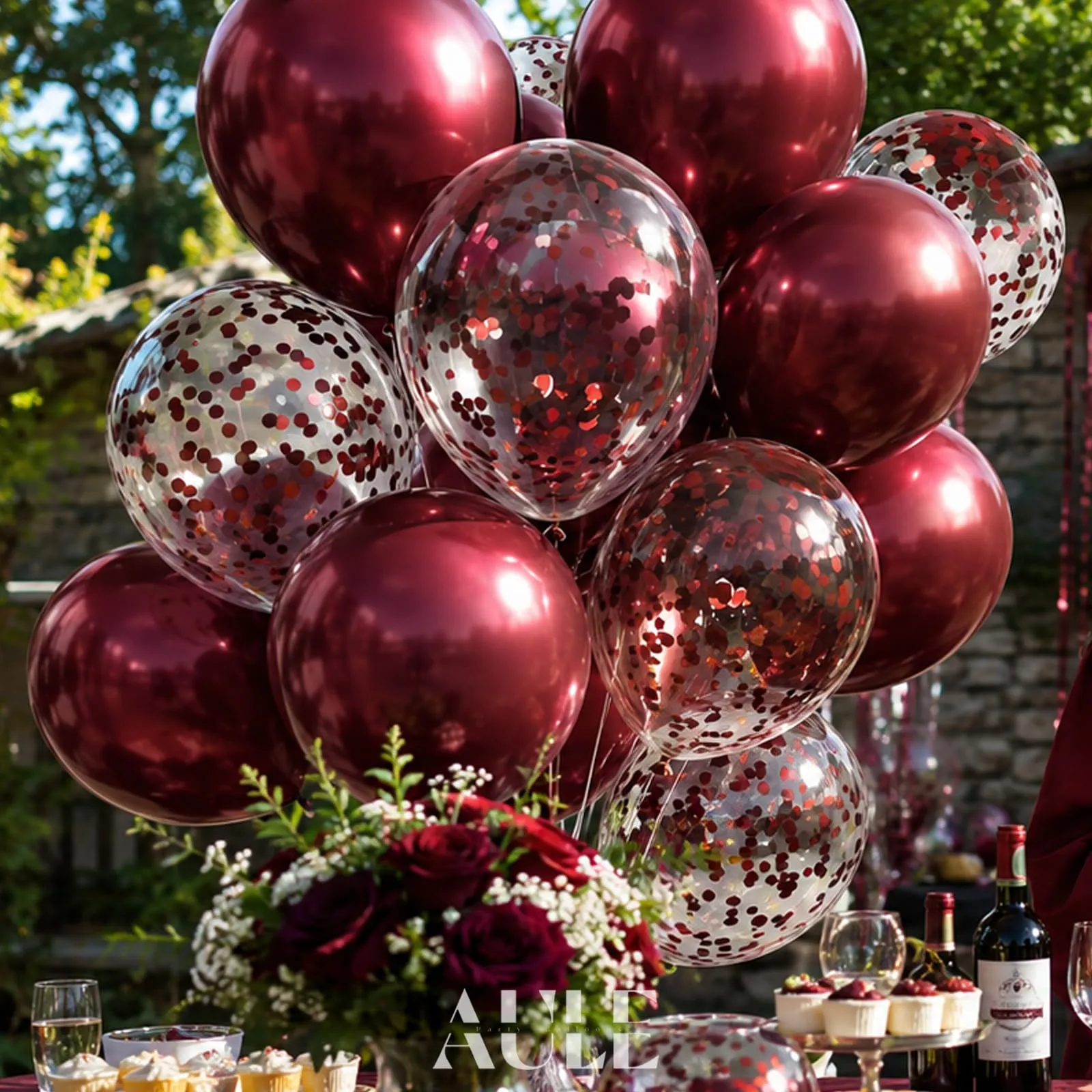 AULE Palloncini Bordeaux Confetti, 42 Pezzi 30cm - immagine 4