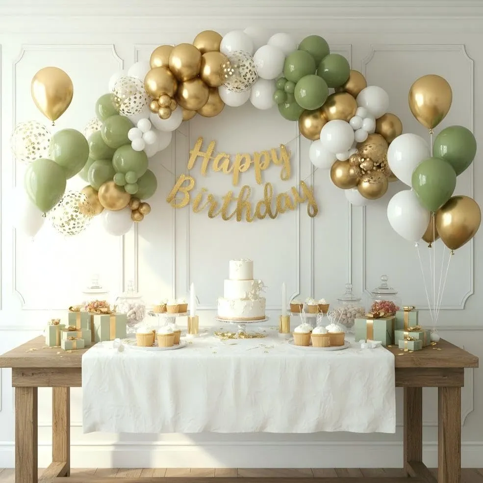 Netnology Kit Arco di Palloncini Verde Oliva, Bianco e Oro, 152 Pezzi - immagine 4