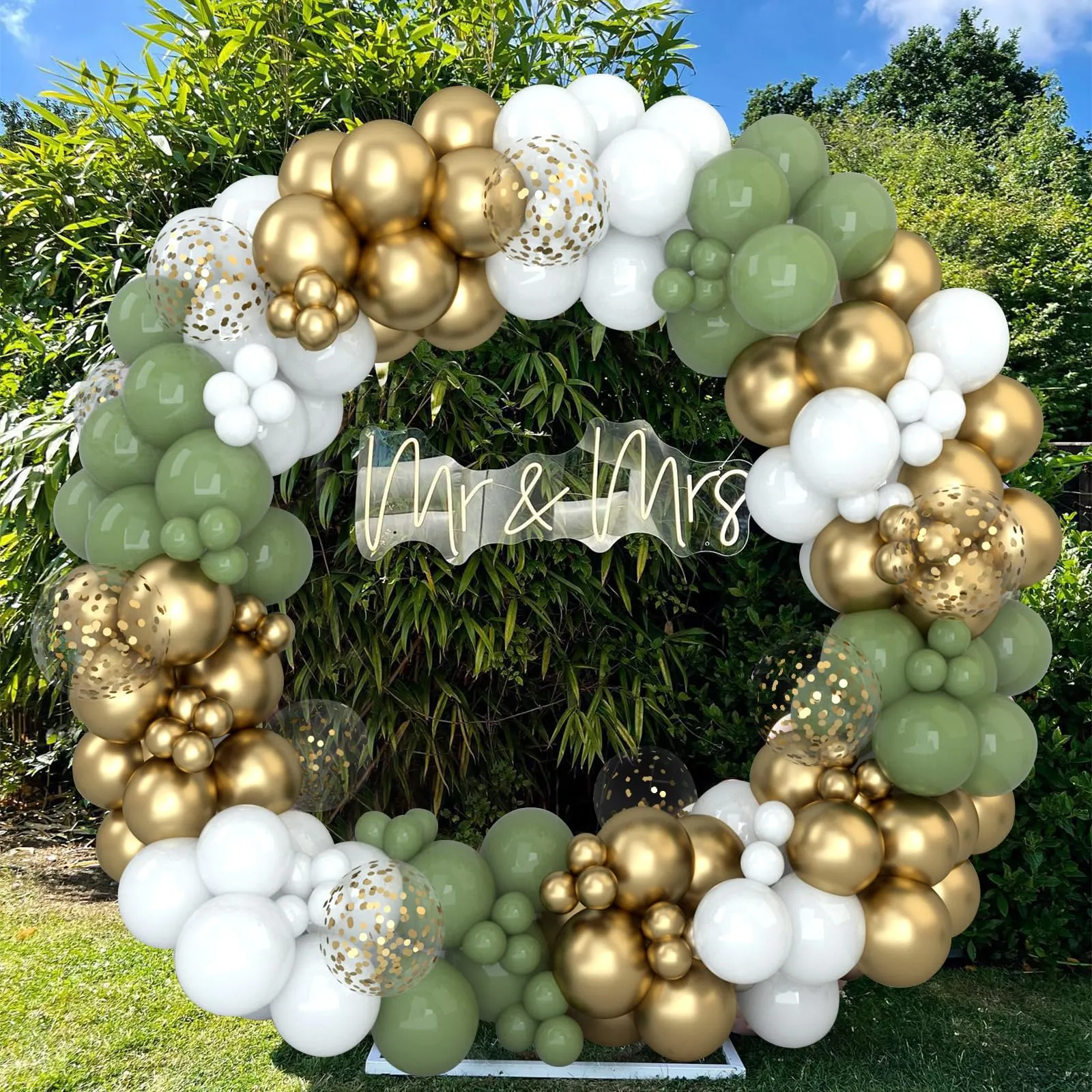 Netnology Kit Arco di Palloncini Verde Oliva, Bianco e Oro, 152 Pezzi - immagine 5