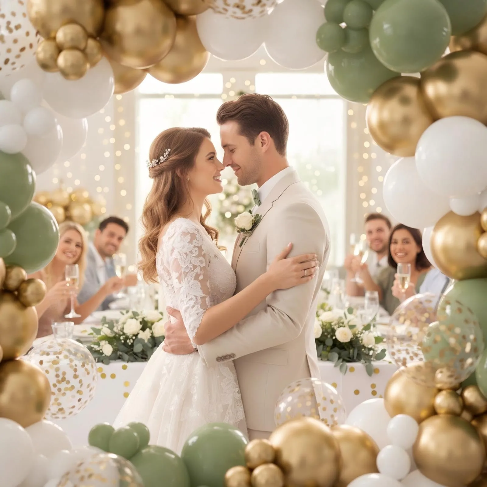 Netnology Kit Arco di Palloncini Verde Oliva, Bianco e Oro, 152 Pezzi - immagine 6