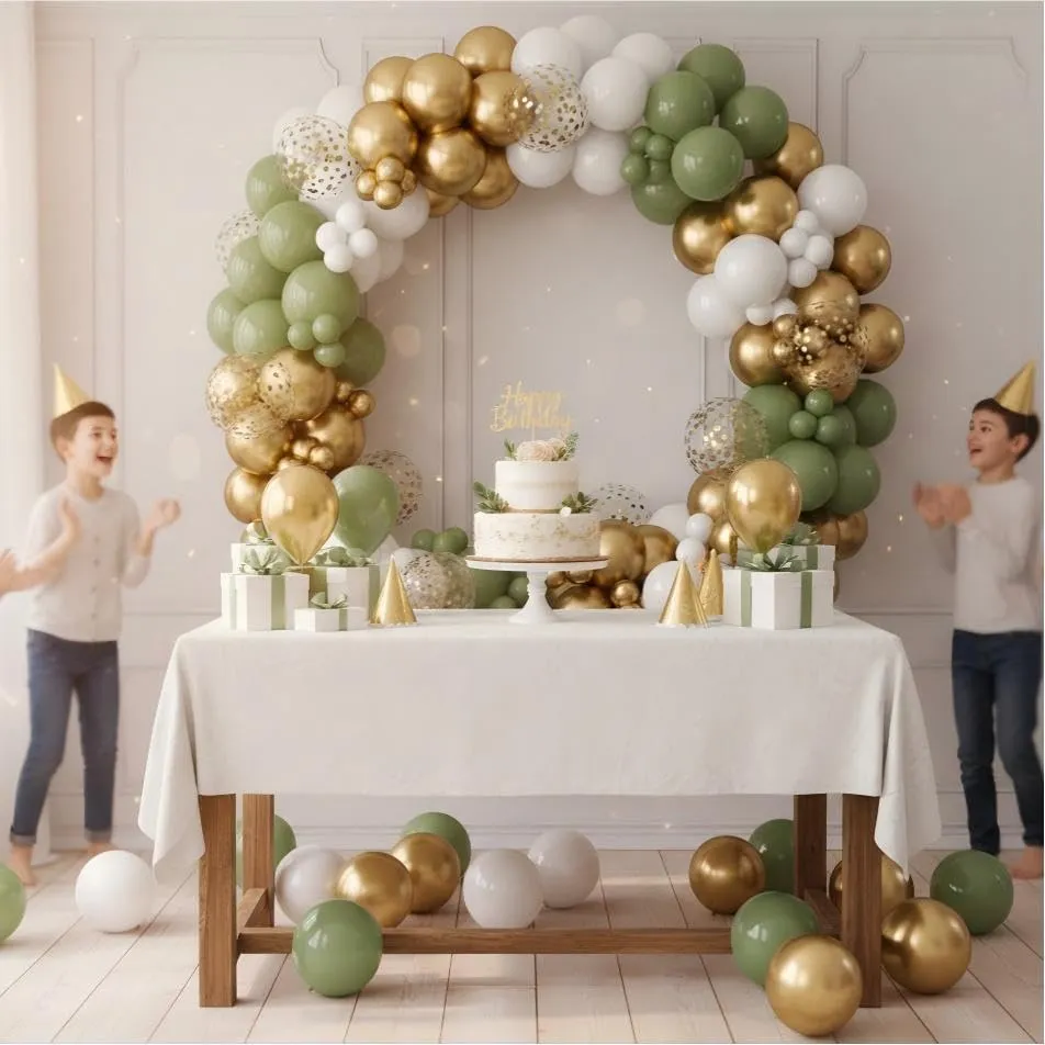 Netnology Kit Arco di Palloncini Verde Oliva, Bianco e Oro, 152 Pezzi - immagine 7