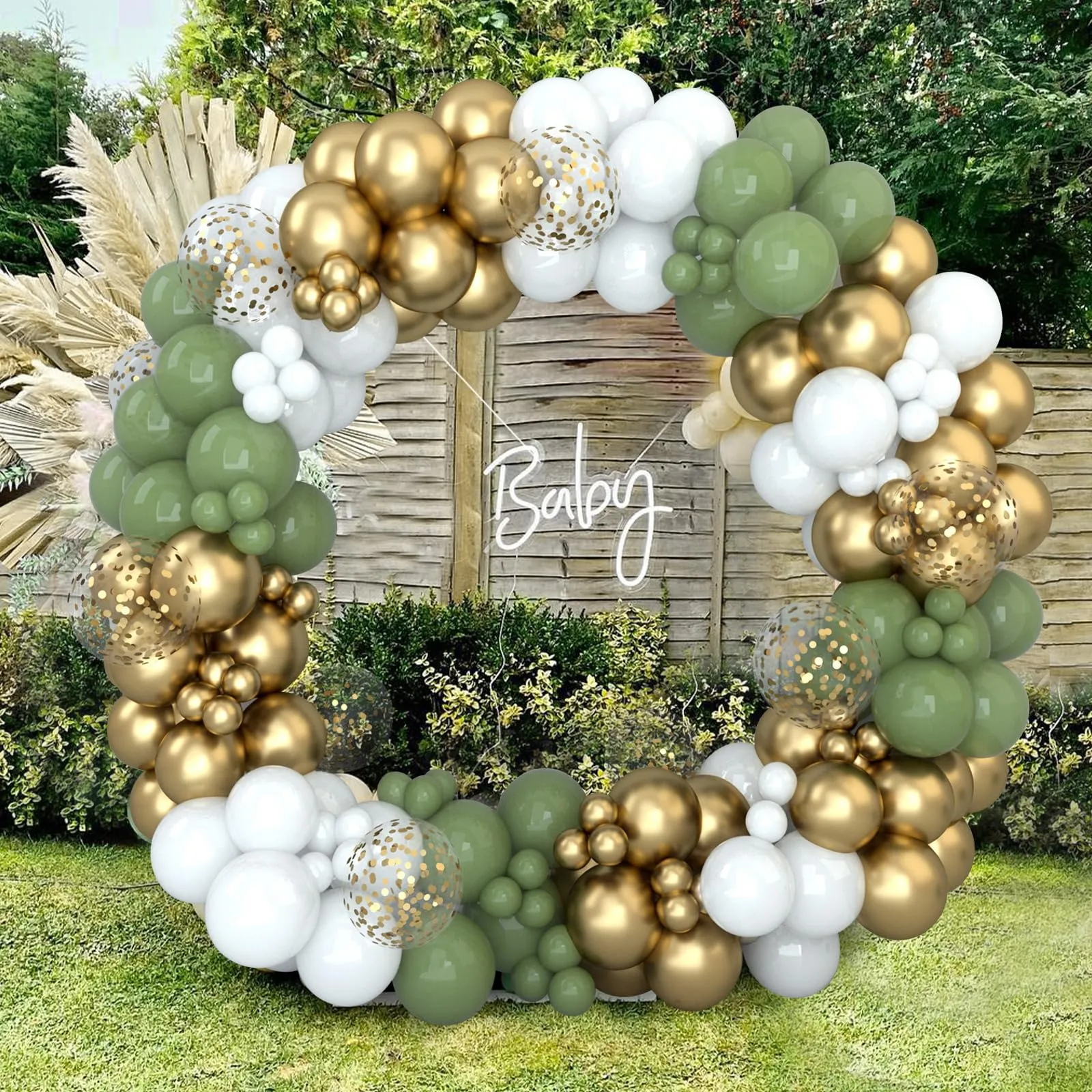 Netnology Kit Arco di Palloncini Verde Oliva, Bianco e Oro, 152 Pezzi - immagine 8