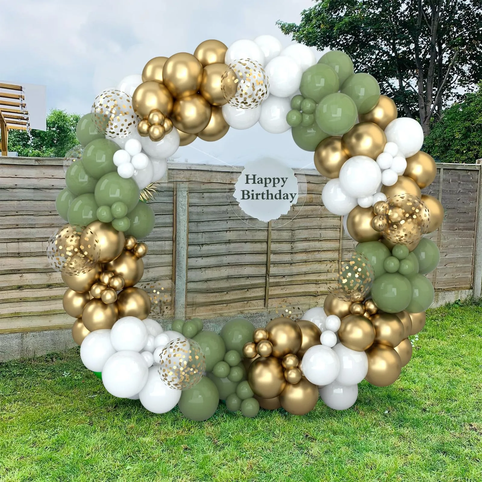 Netnology Kit Arco di Palloncini Verde Oliva, Bianco e Oro, 152 Pezzi - immagine 9