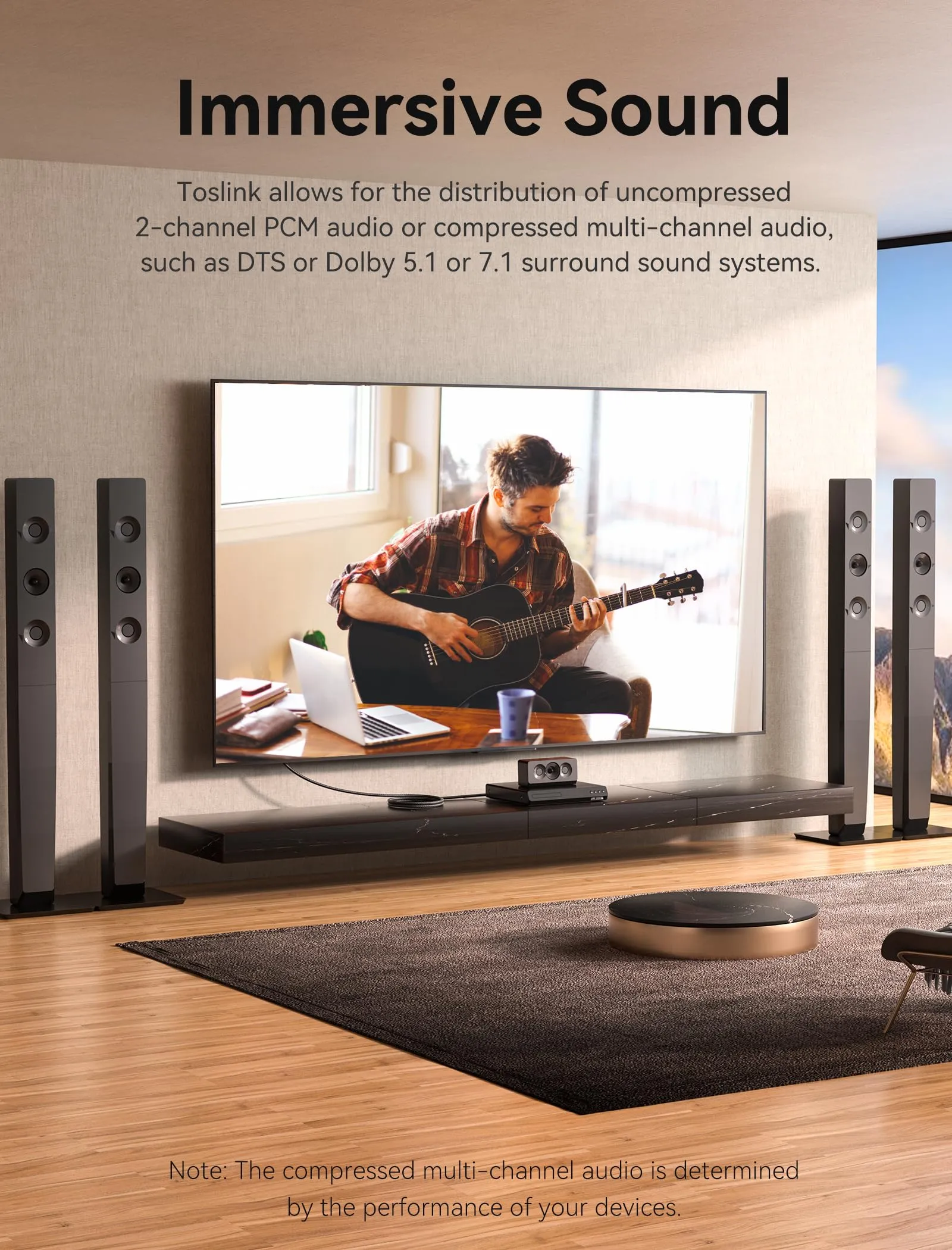 Vention Cavo Ottico Digitale SPDIF Toslink 90°, 1 m, Connettori Oro 24K, Nylon Intrecciato - immagine 5