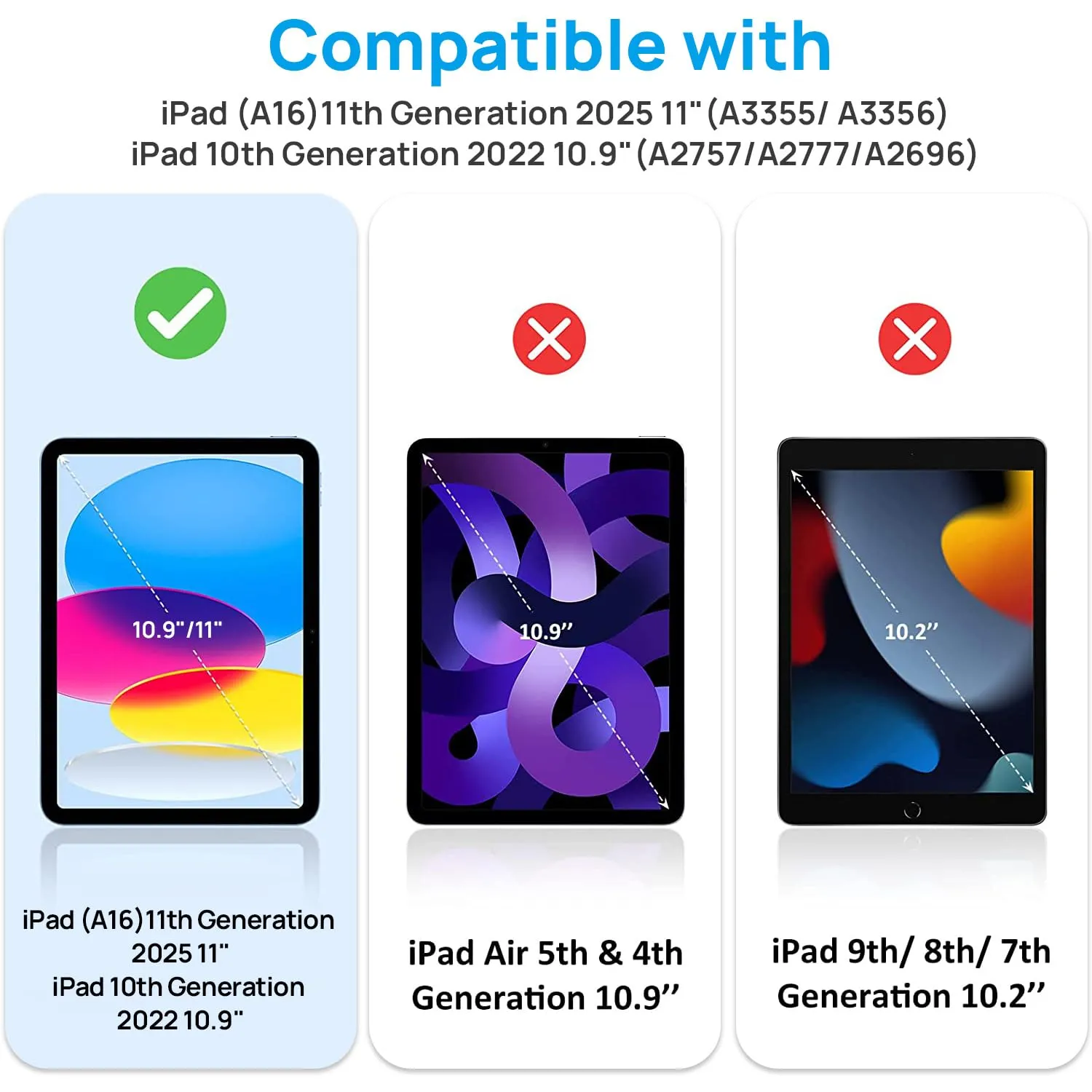 Gerutek Pellicola Protettiva in Vetro Temperato per iPad 11 Gen (A16) e iPad 10 Gen, 2 Pezzi - immagine 2