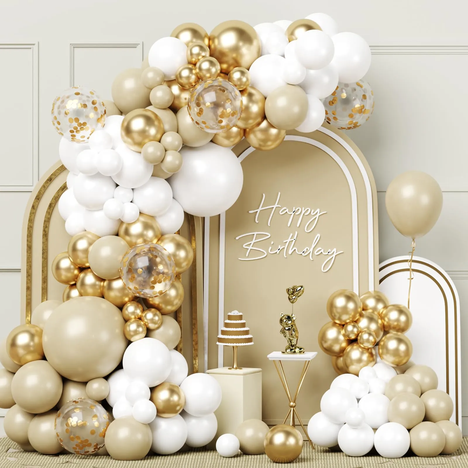 Netnology Kit Arco Ghirlanda di Palloncini Oro, Bianco e Bianco Sabbia, 103 Pezzi - immagine 1