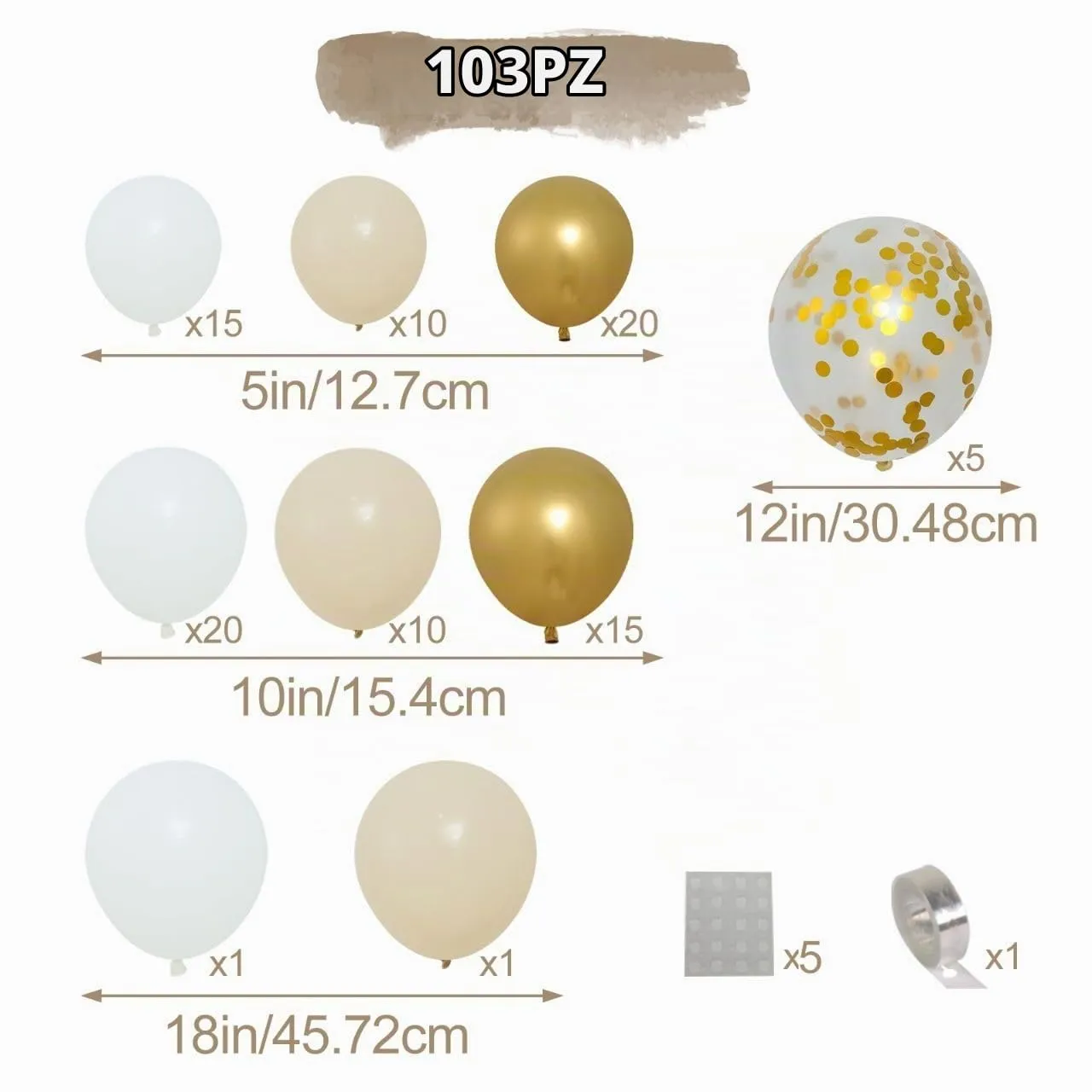 Netnology Kit Arco Ghirlanda di Palloncini Oro, Bianco e Bianco Sabbia, 103 Pezzi - immagine 2