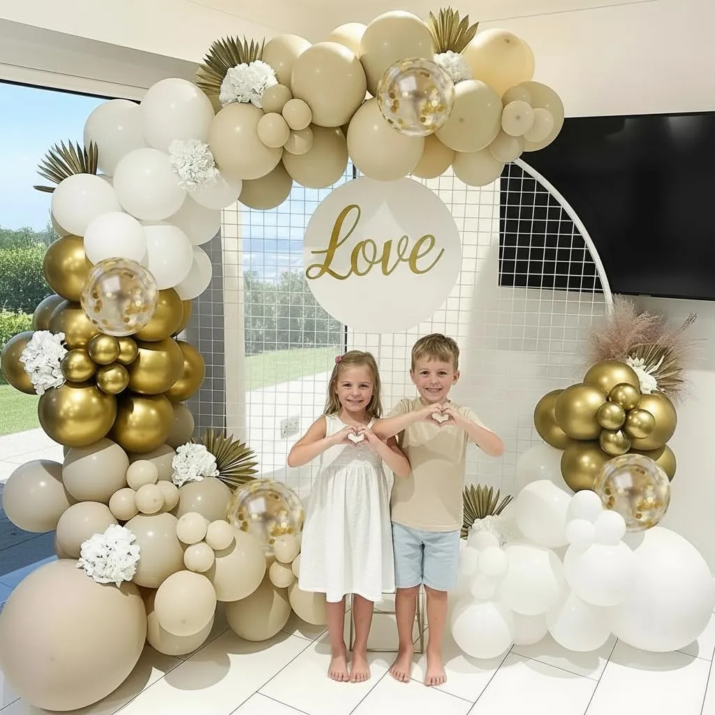 Netnology Kit Arco Ghirlanda di Palloncini Oro, Bianco e Bianco Sabbia, 103 Pezzi - immagine 6