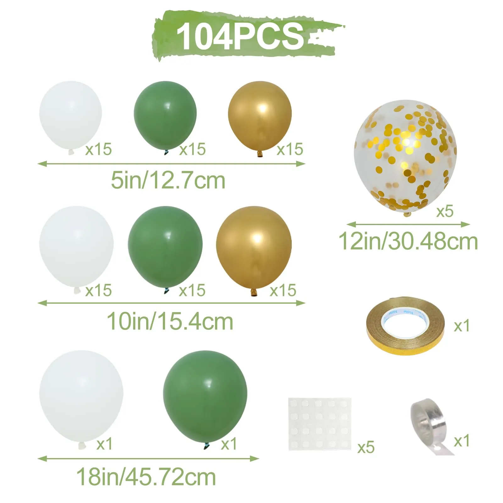 Netnology Arco di Palloncini Verde Salvia, Bianco e Oro, 100 Pezzi - immagine 2