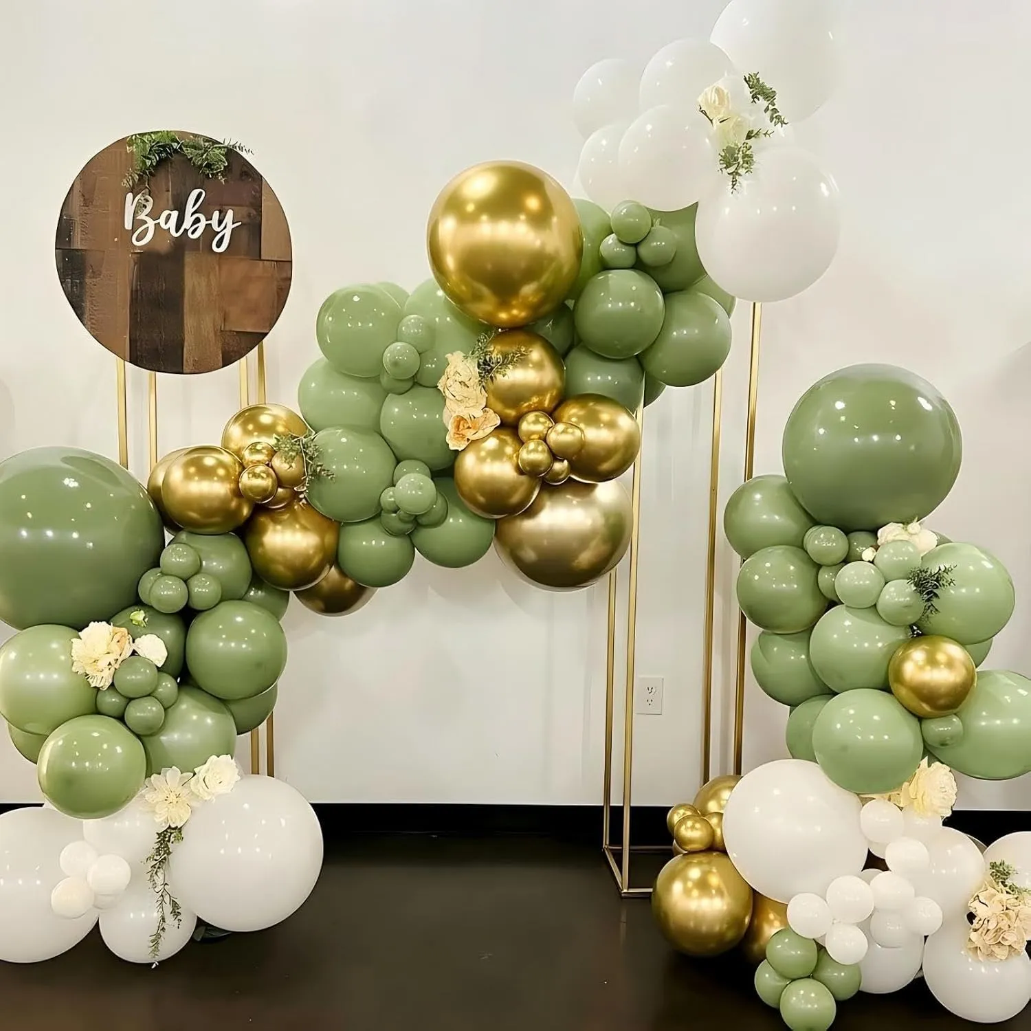 Netnology Arco di Palloncini Verde Salvia, Bianco e Oro, 100 Pezzi - immagine 8