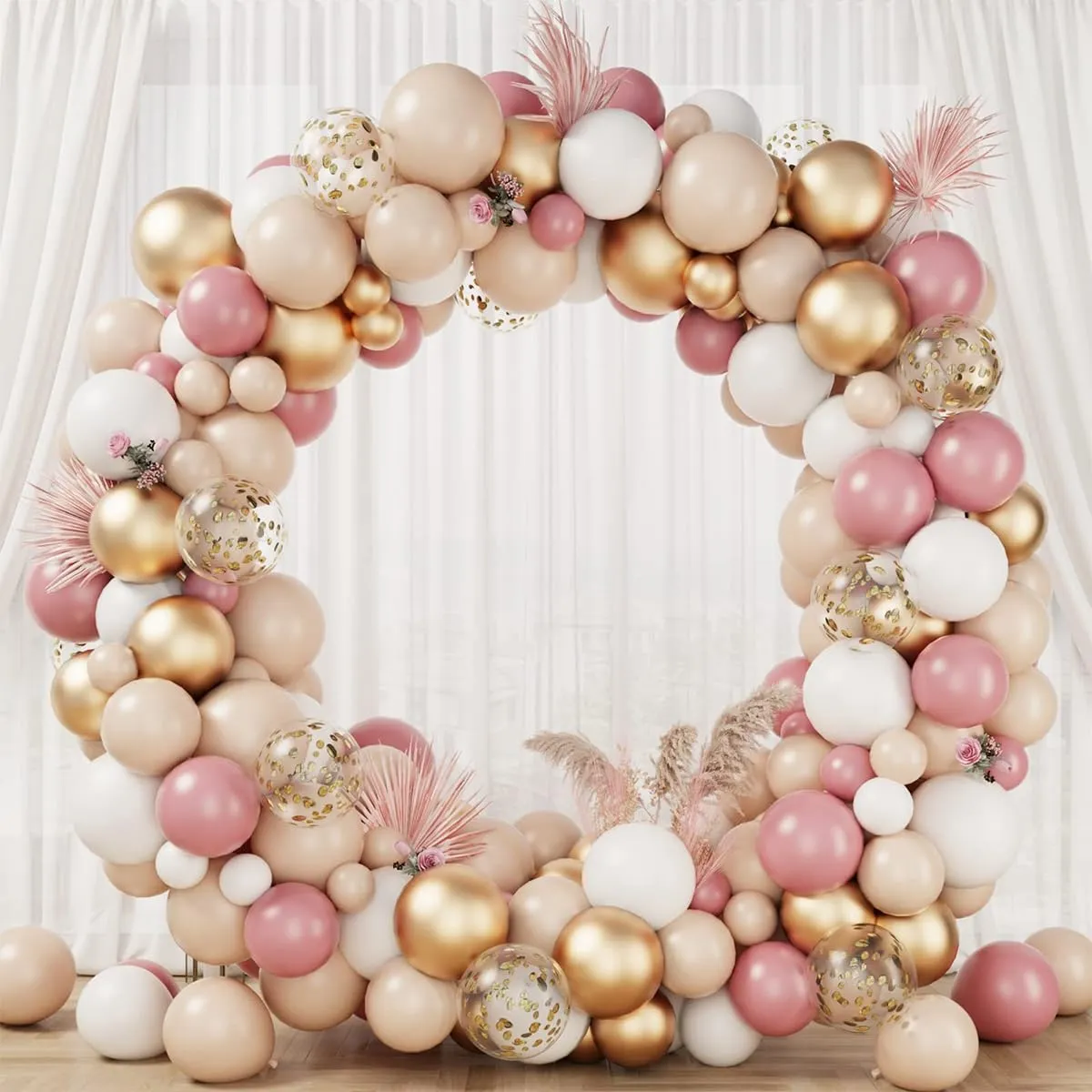 Netnology Kit Arco Palloncini Oro Rosa e Bianco, 135 Pezzi con Palloncini Coriandoli e Accessori per Montaggio - immagine 1