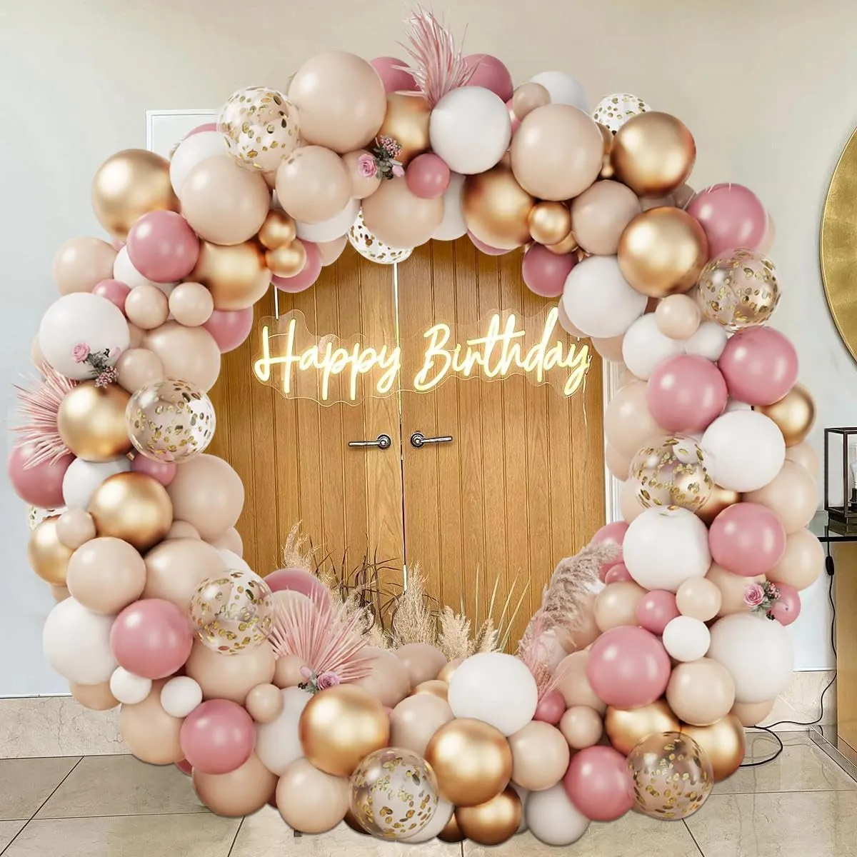 Netnology Kit Arco Palloncini Oro Rosa e Bianco, 135 Pezzi con Palloncini Coriandoli e Accessori per Montaggio - immagine 4