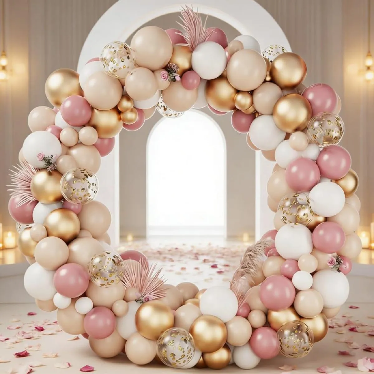 Netnology Kit Arco Palloncini Oro Rosa e Bianco, 135 Pezzi con Palloncini Coriandoli e Accessori per Montaggio - immagine 7