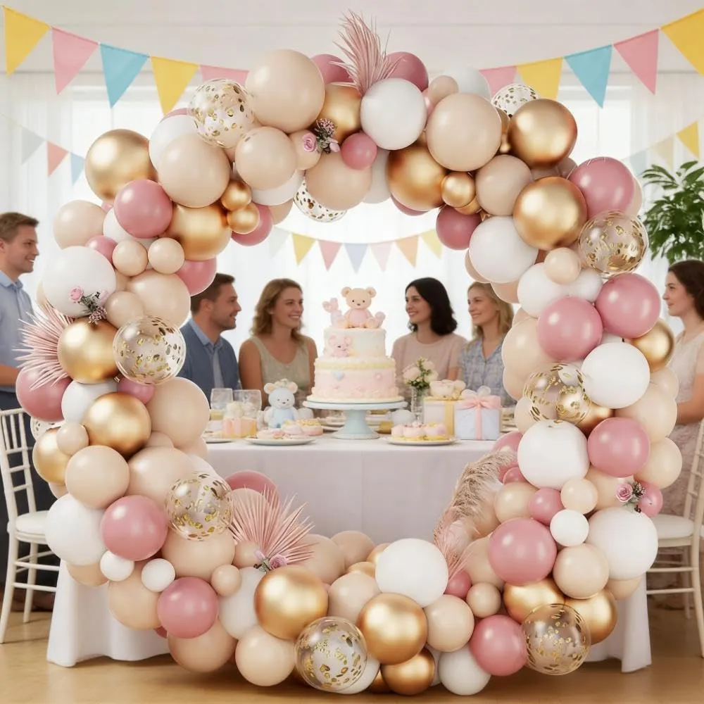 Netnology Kit Arco Palloncini Oro Rosa e Bianco, 135 Pezzi con Palloncini Coriandoli e Accessori per Montaggio - immagine 8