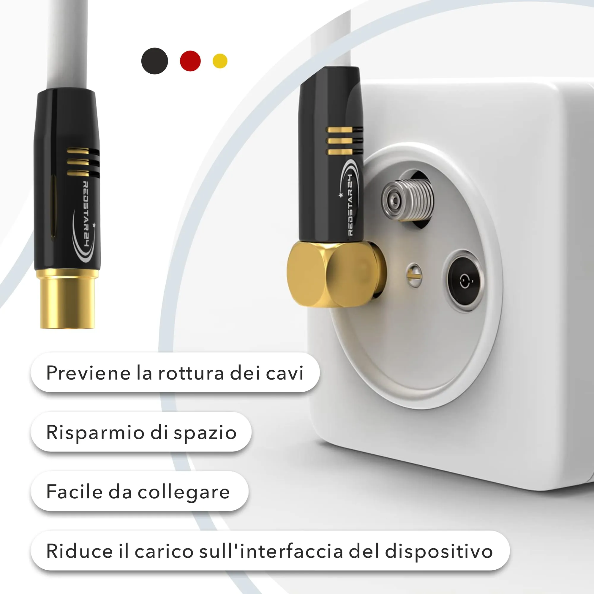 RedStar24 Cavo Antenna 1m Bianco, Maschio a Femmina 90° Angolato Coassiale, Compatibile con TV, Radio, DVB-T/T2, DVB-C, DAB - immagine 5