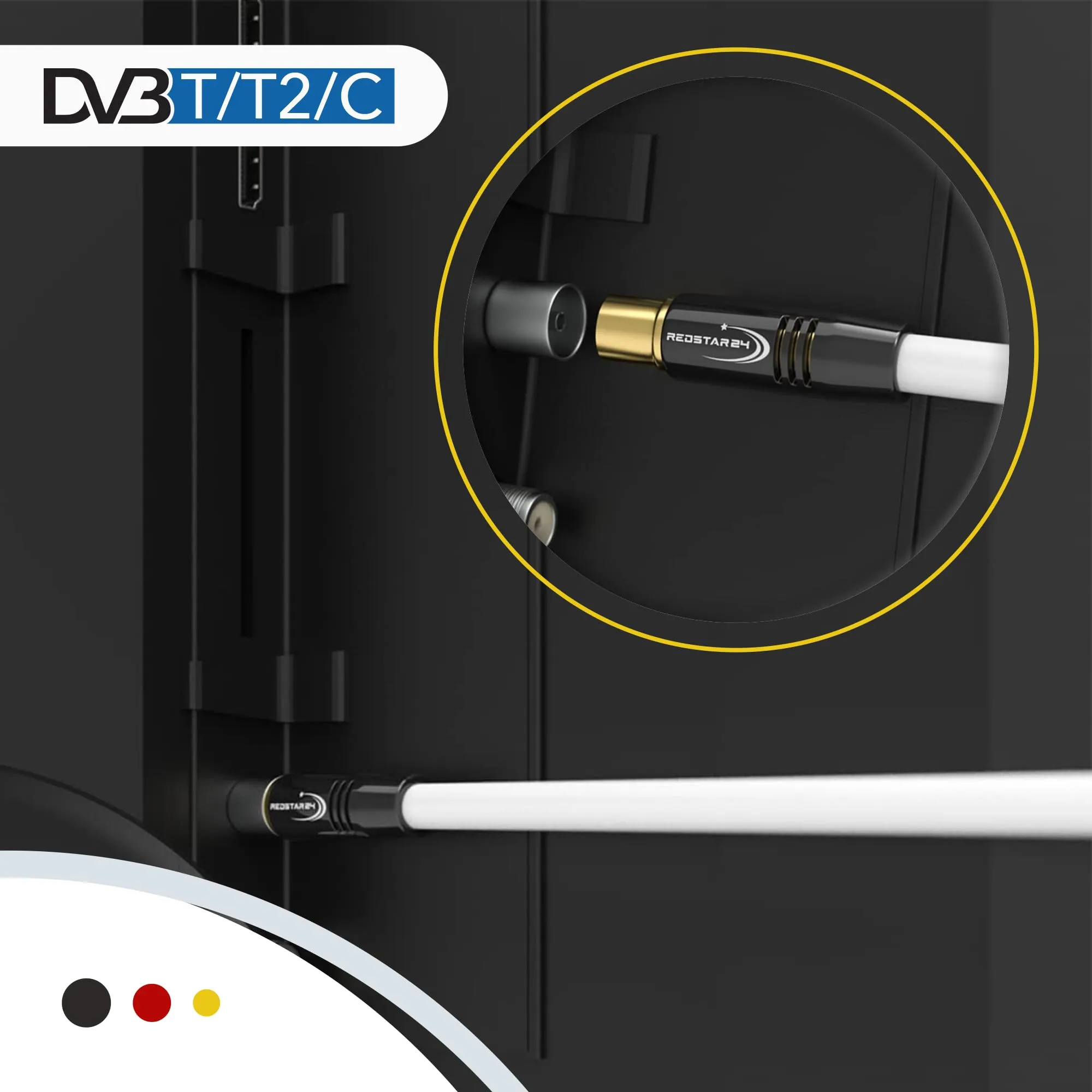 RedStar24 Cavo Antenna 30m Bianco Maschio a Femmina 90° Angolato Coassiale per TV, Radio, DVB-T/T2, DVB-C, DAB - immagine 6