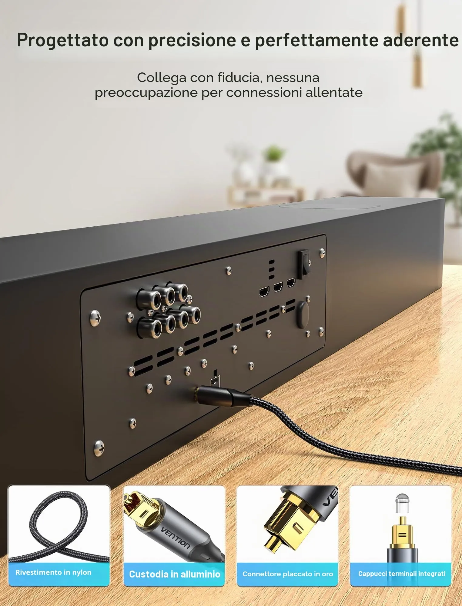 VENTION Cavo Audio Digitale Toslink S/PDIF Ottico per TV, Home Cinema, PS4, Xbox e Soundbar, Nero, 2m - immagine 2