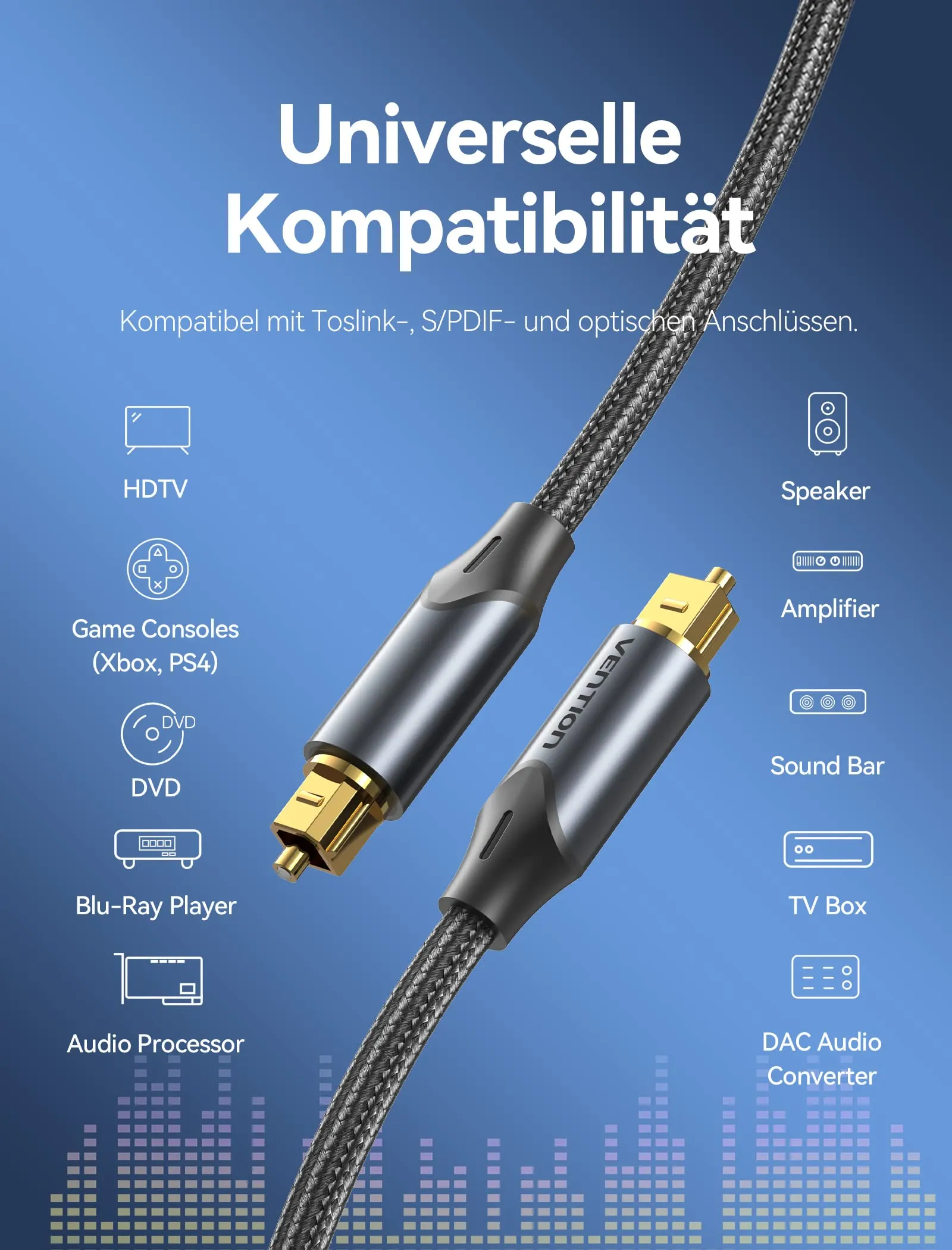 VENTION Cavo Audio Digitale Toslink S/PDIF Ottico per TV, Home Cinema, PS4, Xbox, Soundbar (Nero, 1m) - immagine 4