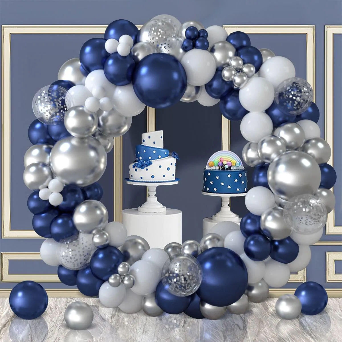 Netnology Kit Arco di Palloncini Blu Navy, Argento e Bianco, 117 Pezzi, H2001-48 - immagine 4