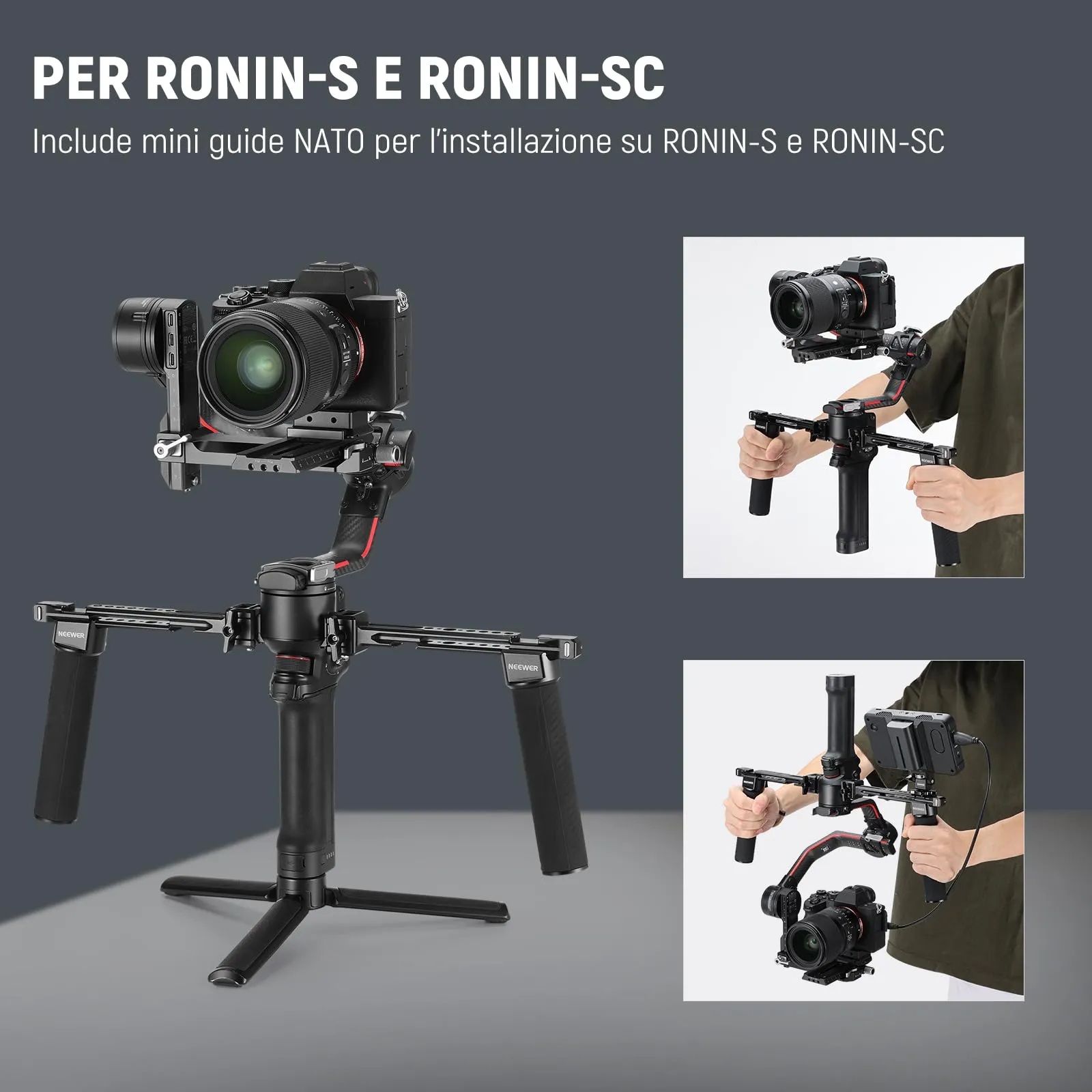 NEEWER Dual Handle for DJI RS5 RS4 RS4 Pro RS3 RS3 Pro, GA006 - immagine 3