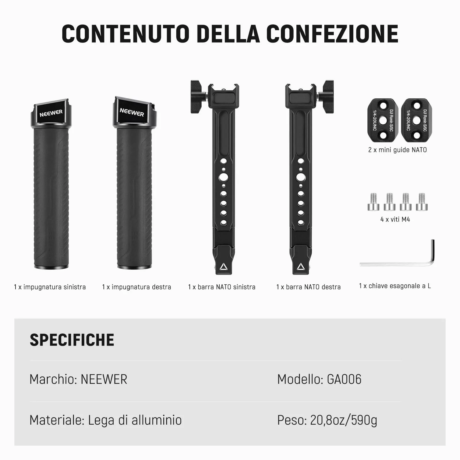 NEEWER Dual Handle for DJI RS5 RS4 RS4 Pro RS3 RS3 Pro, GA006 - immagine 8