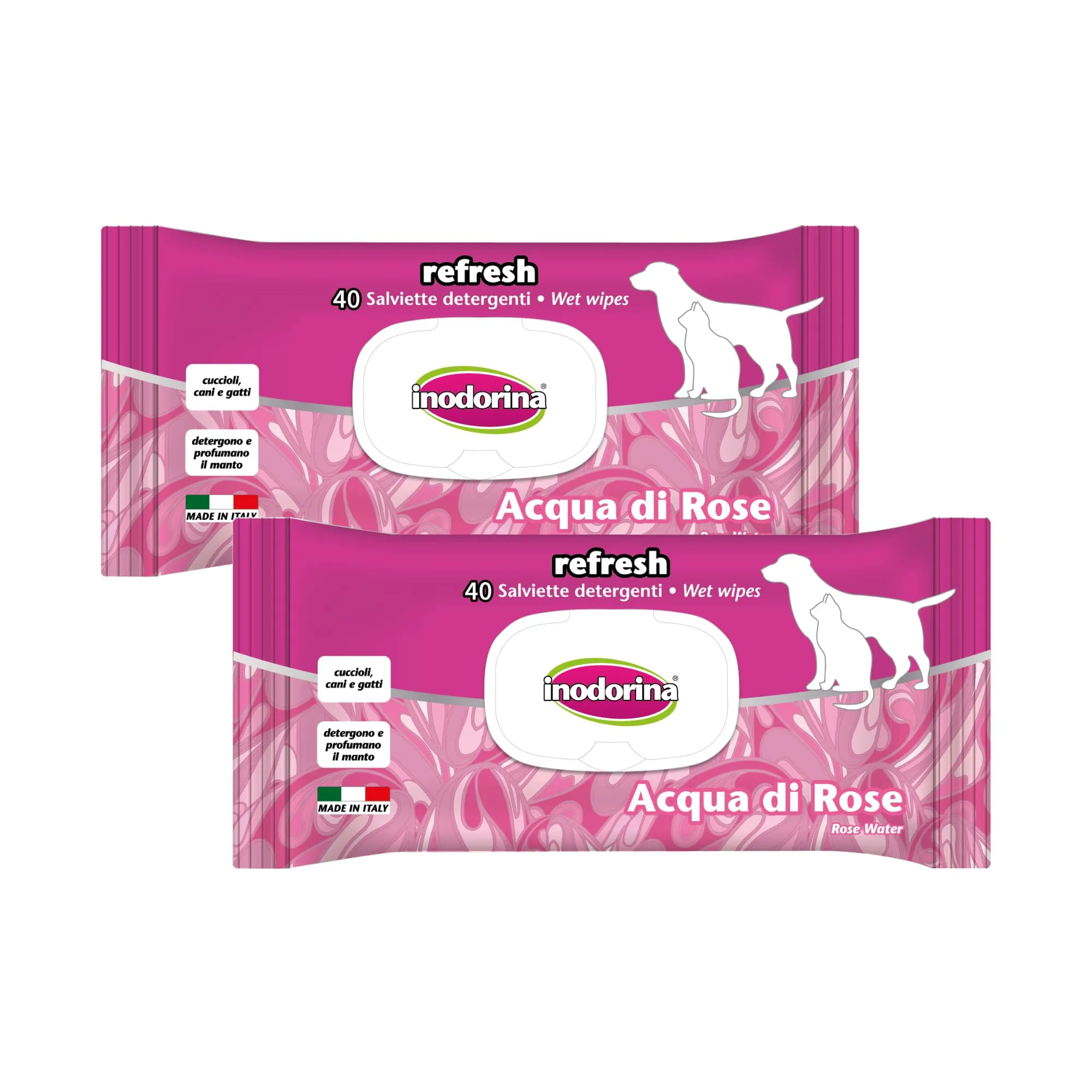 Inodorina Salviette Refresh Detergenti in Tessuto, Profumazione Acqua di Rose, 2x40 Pezzi - immagine 1