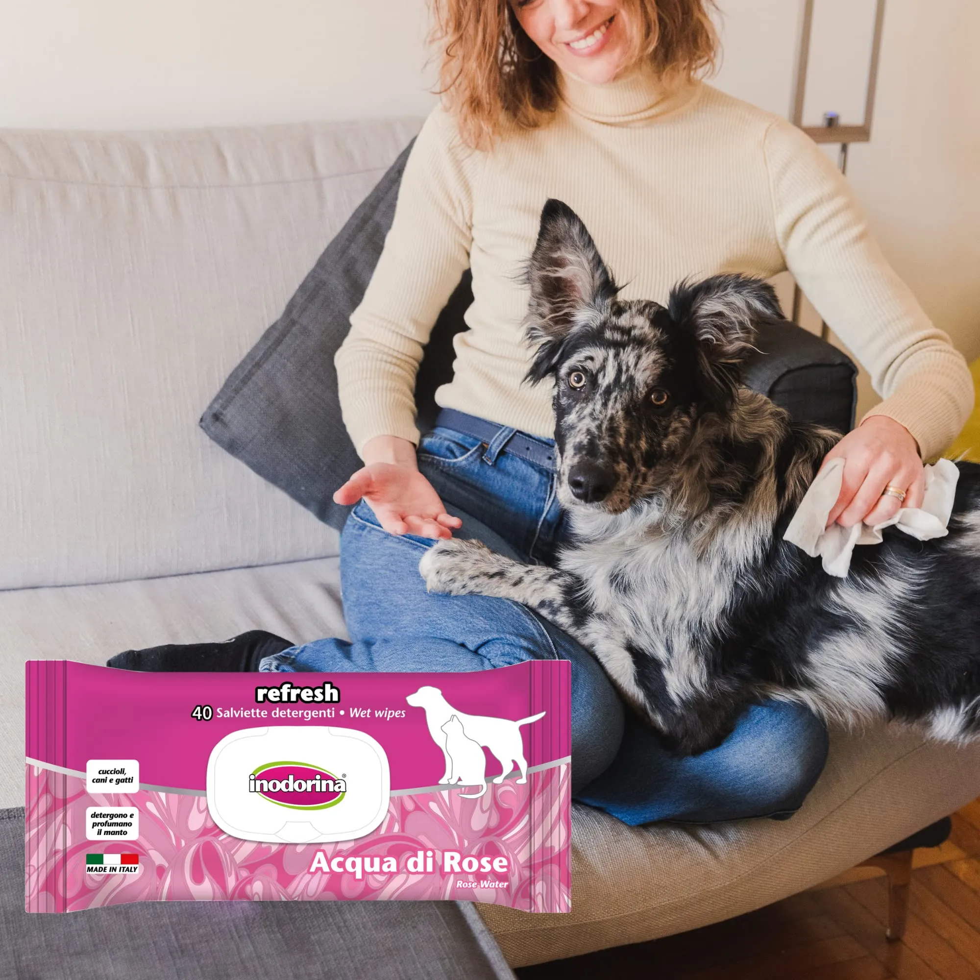 Inodorina Salviette Refresh Detergenti in Tessuto, Profumazione Acqua di Rose, 2x40 Pezzi - immagine 3