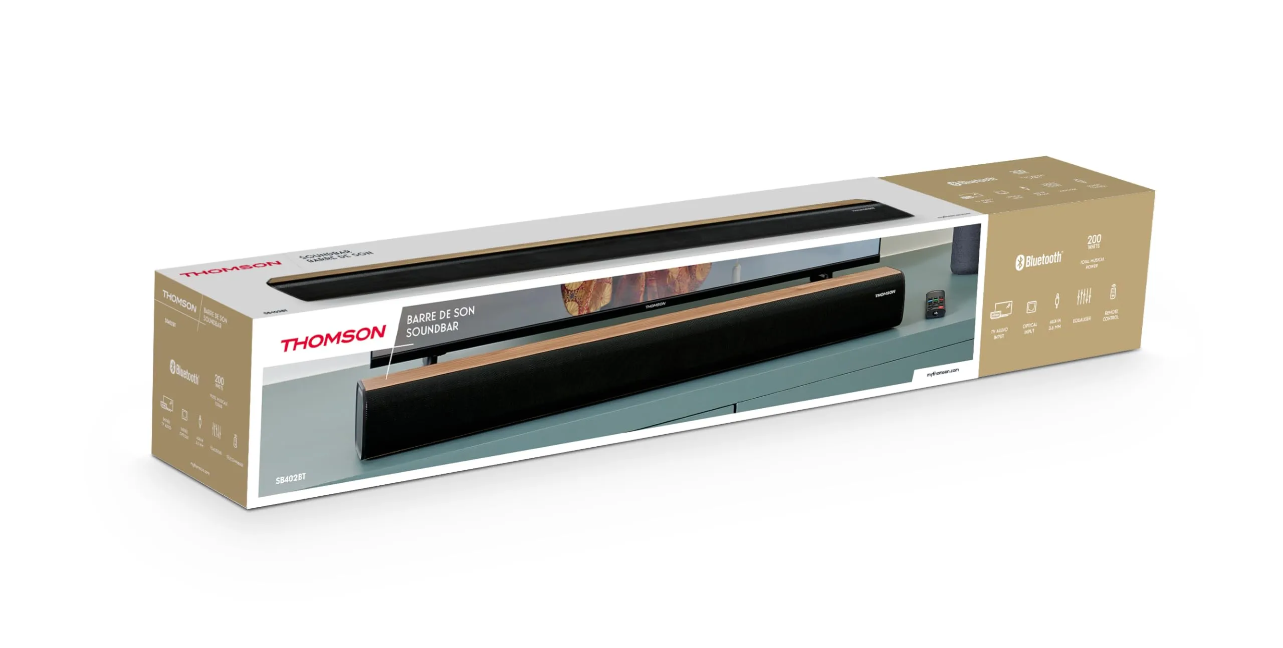 Thomson SB402BT Bluetooth 5.0 Soundbar - Wood Finish - immagine 2