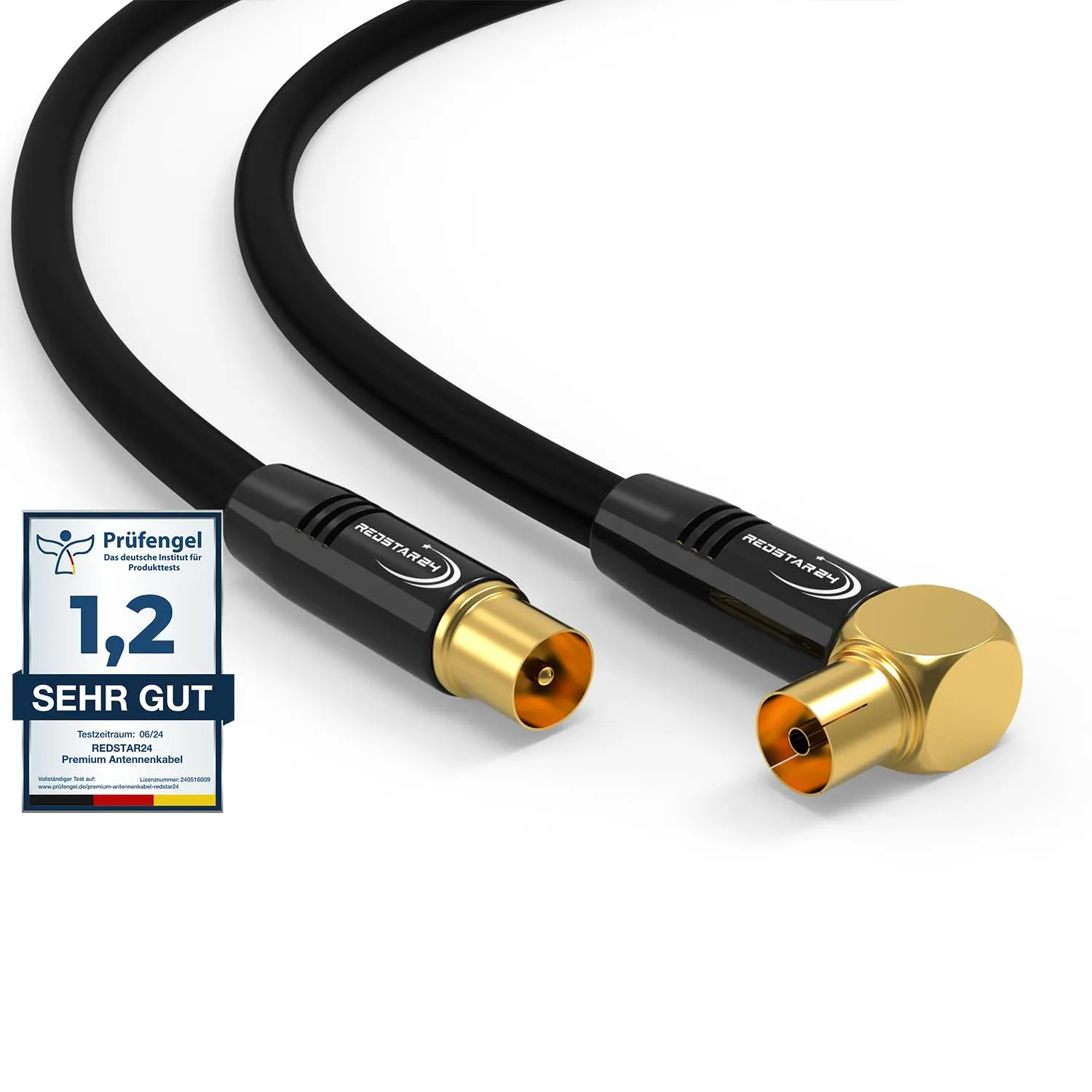 RedStar24 Cavo Antenna 4m Nero, Maschio a Femmina 90° Angolato Coassiale, Compatibile con TV, Radio, DVB-T/T2, DVB-C, DAB - immagine 1