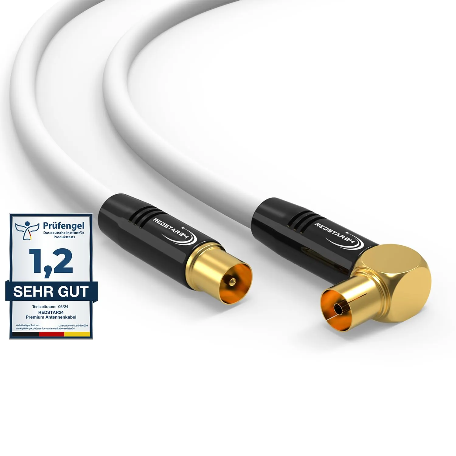 RedStar24 Cavo Antenna 15m Bianco, Maschio a Femmina 90° Angolato Coassiale per HDTV, TV via Cavo, DVB-T/T2, DVB-C, DAB - immagine 1