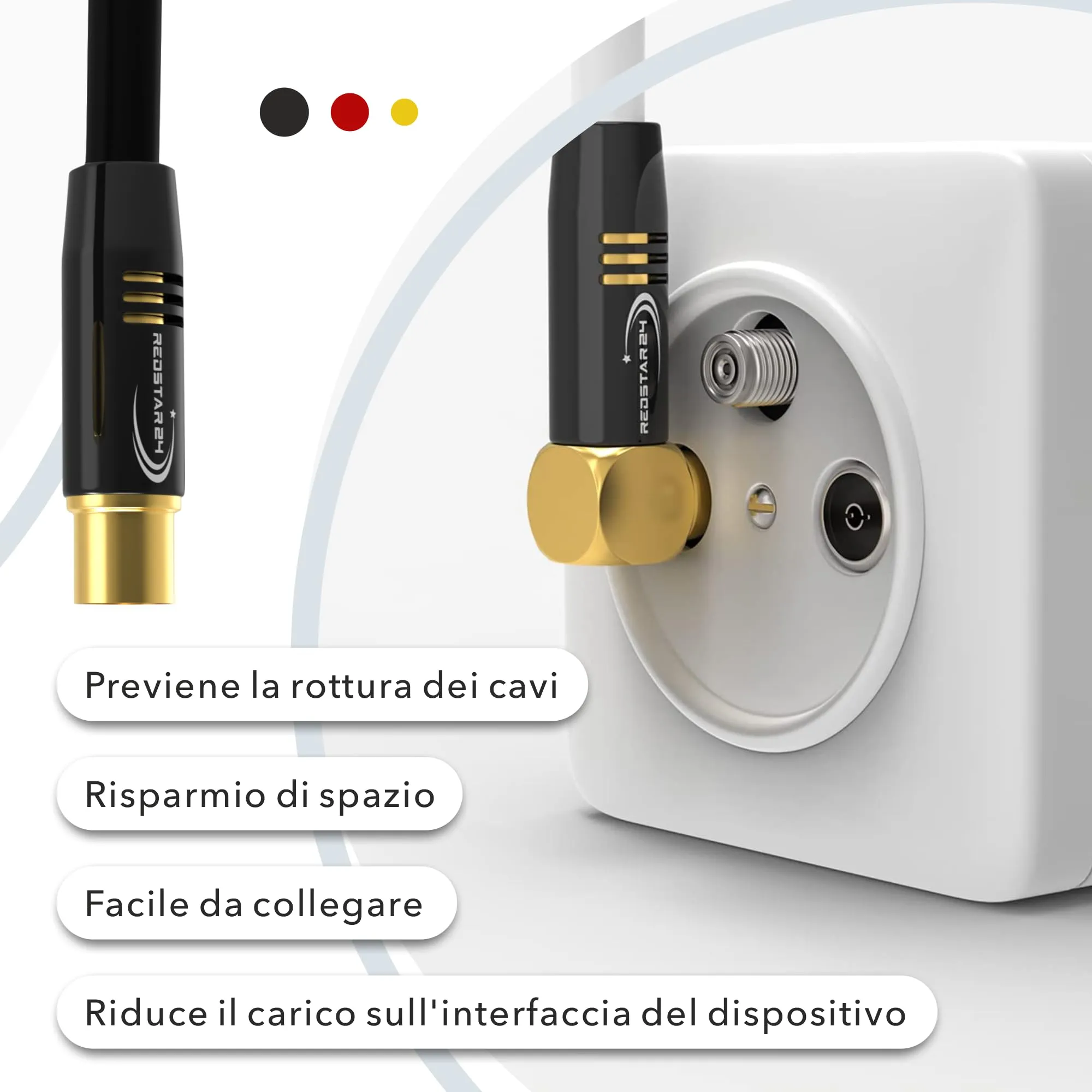 RedStar24 Cavo Antenna 20m Nero - Maschio a Femmina 90° Angolato - Cavo Coassiale HDTV per TV, Radio, DVB-T/T2, DVB-C, DAB - immagine 5