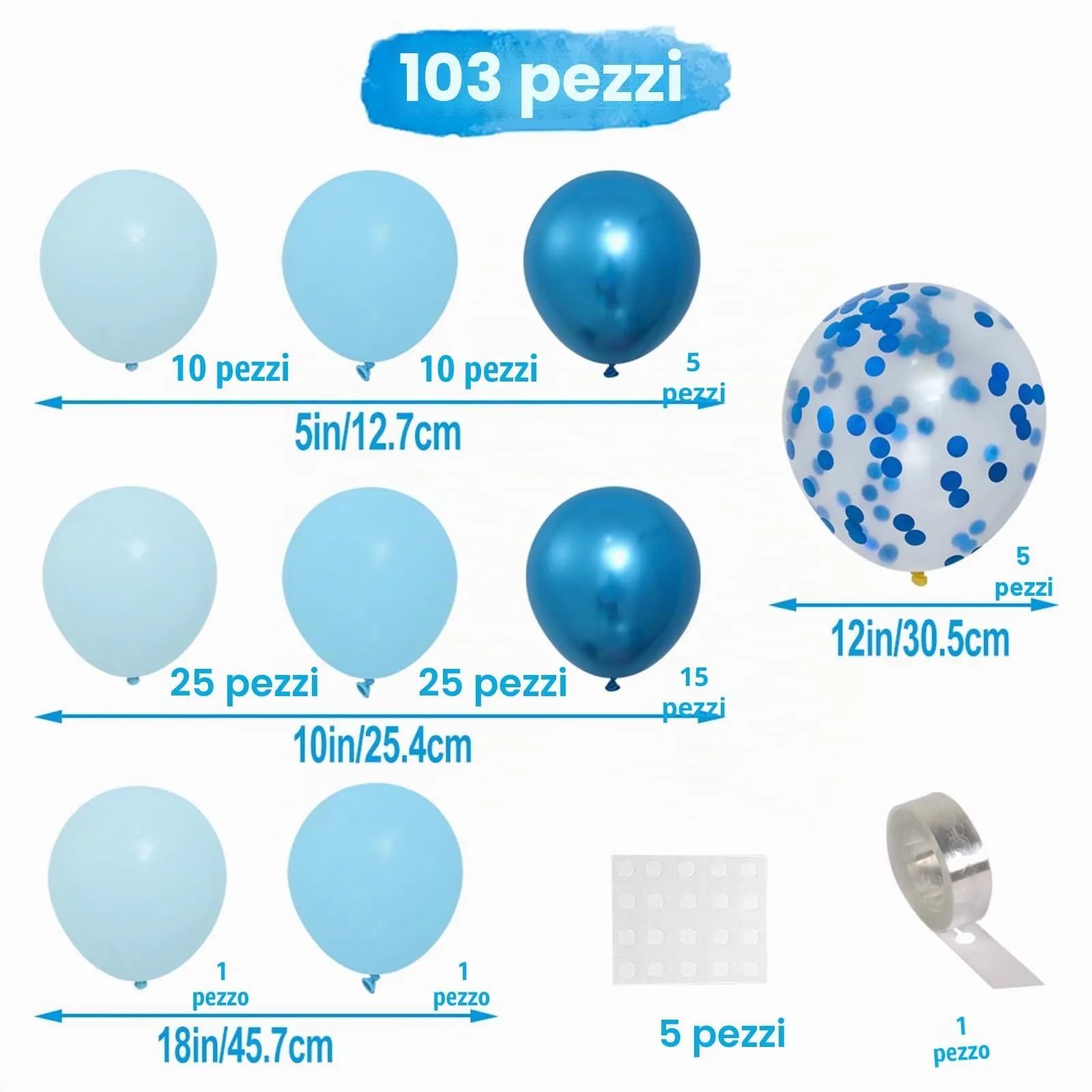 Netnology Kit Arco Palloncini Azzurri, 99 Pezzi - immagine 2