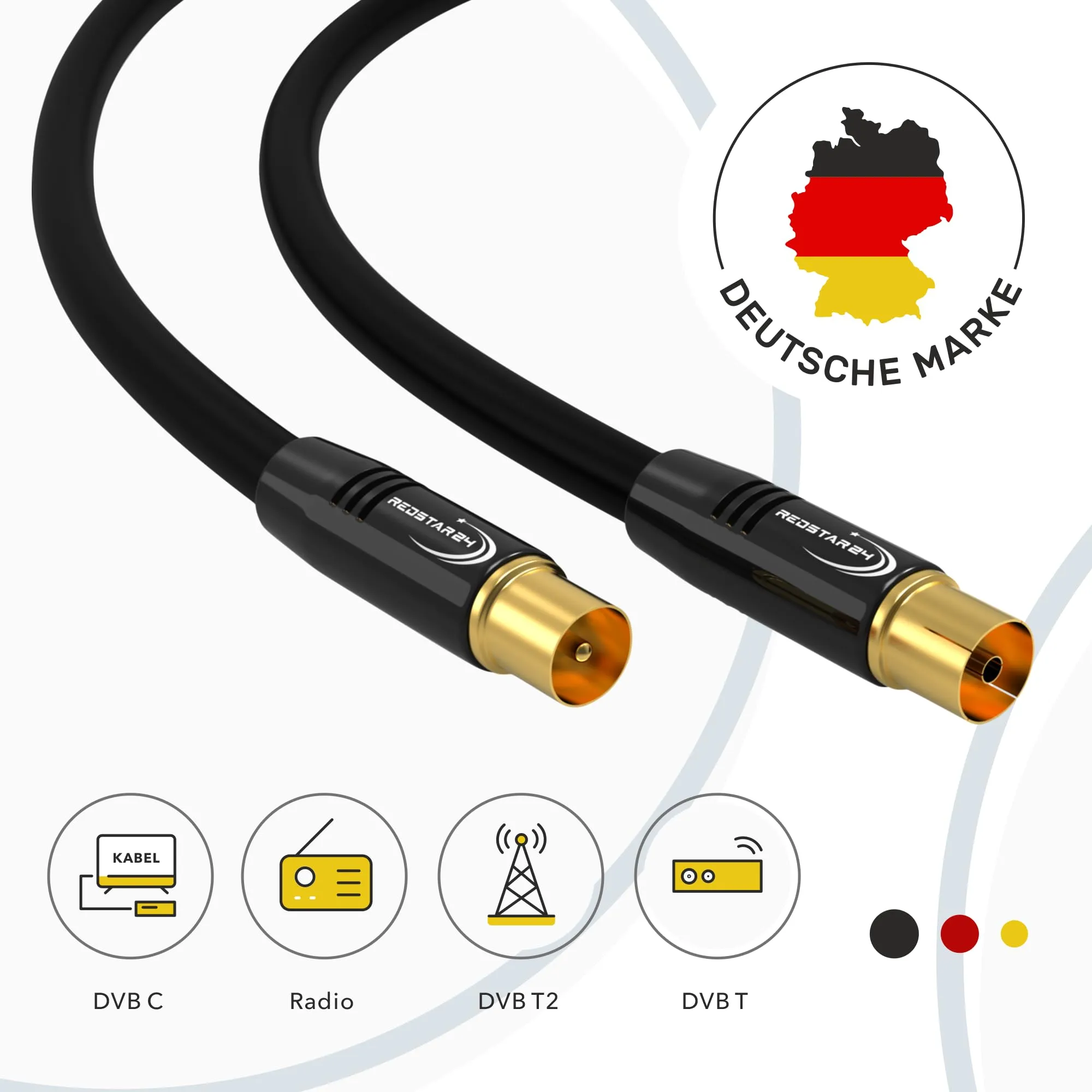 RedStar24 Cavo Antenna 30m Nero, Maschio a Femmina IEC, Coassiale HDTV per TV, Radio, DVB-T/T2, DVB-C, DAB - immagine 2
