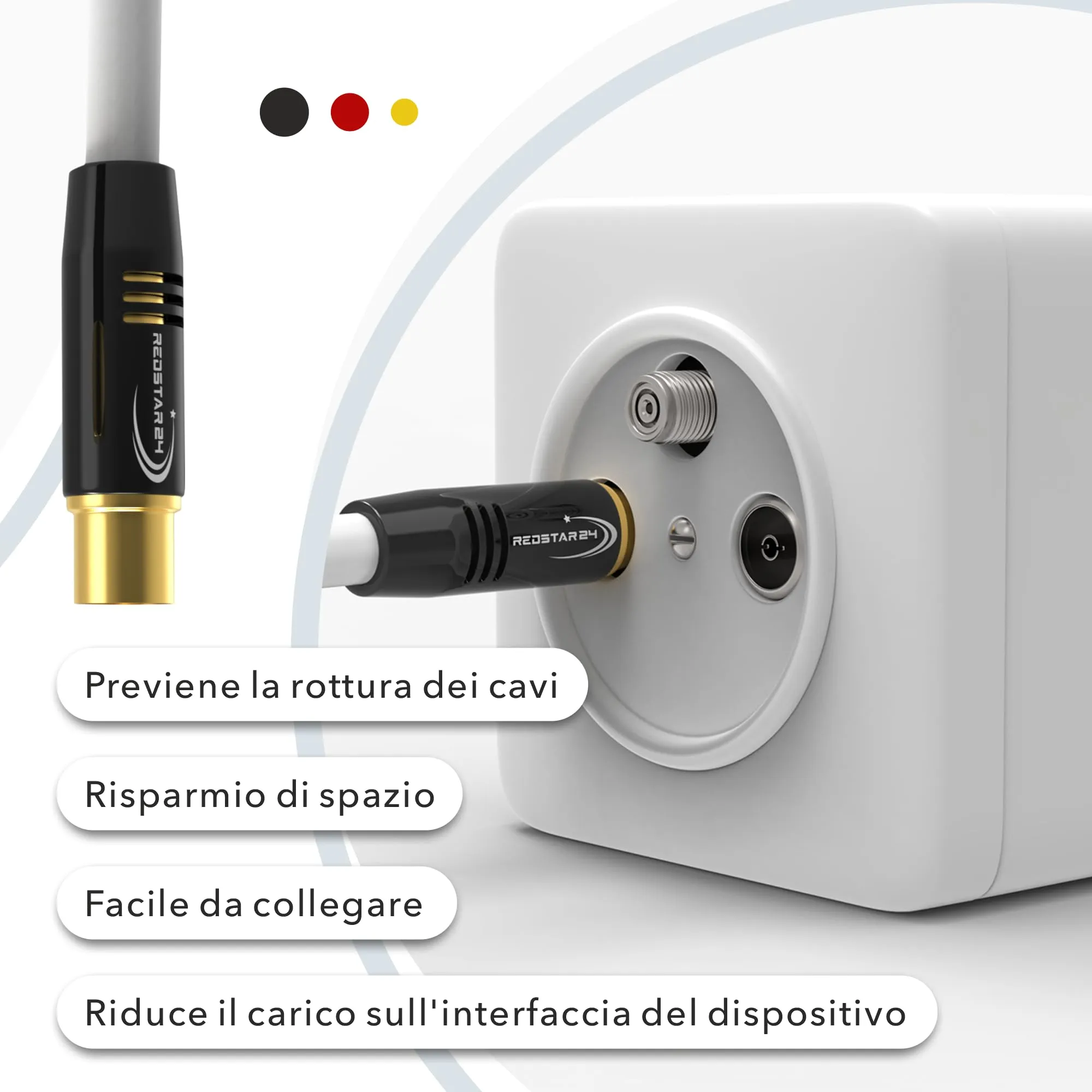 RedStar24 Cavo Antenna 20m Bianco Maschio a Femmina IEC Coassiale HDTV per TV, Radio, DVB-T/T2, DVB-C, DAB - immagine 5