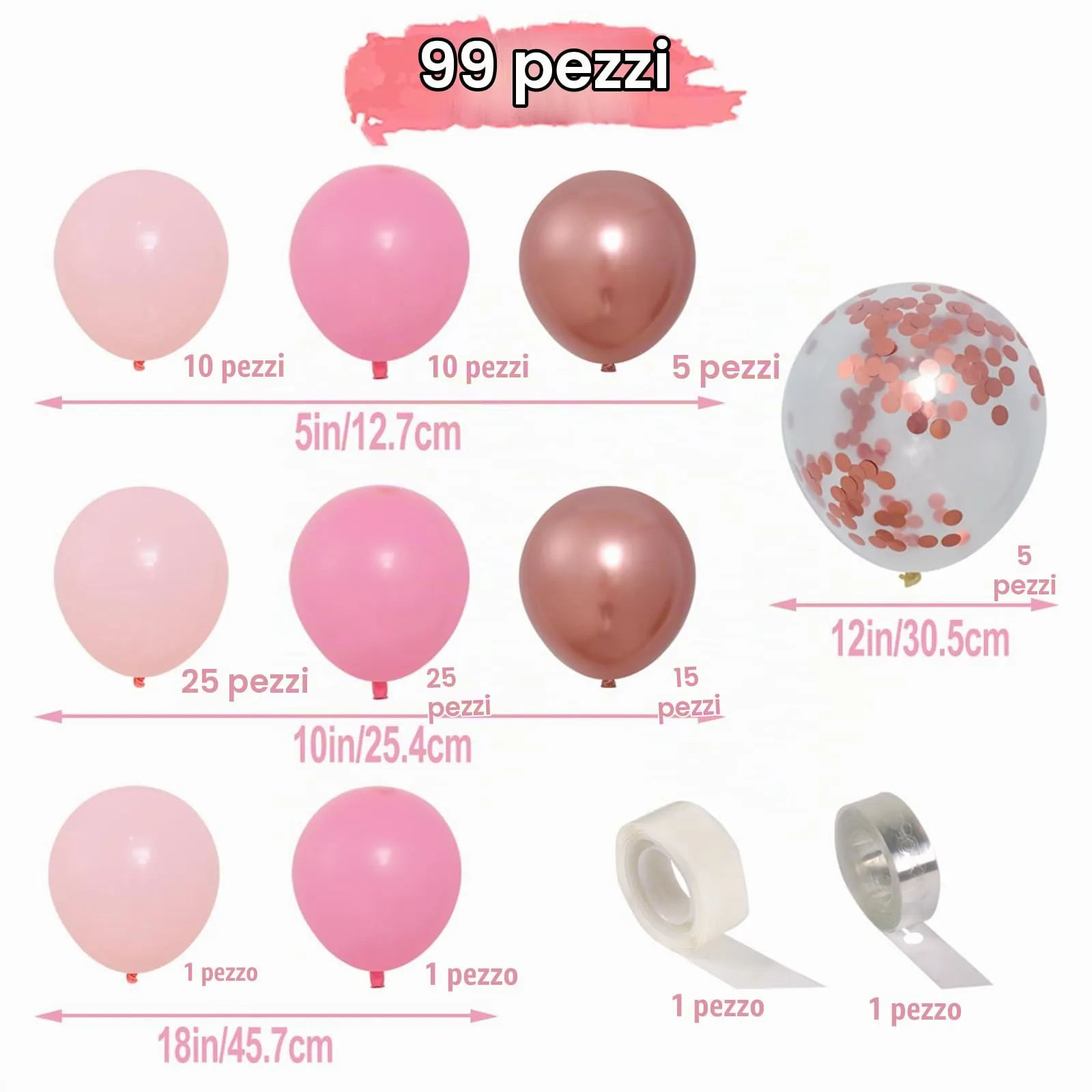 Netnology Kit Arco Ghirlanda di Palloncini Rosa, Rossa e Oro Rosa, 99 Pezzi - immagine 2