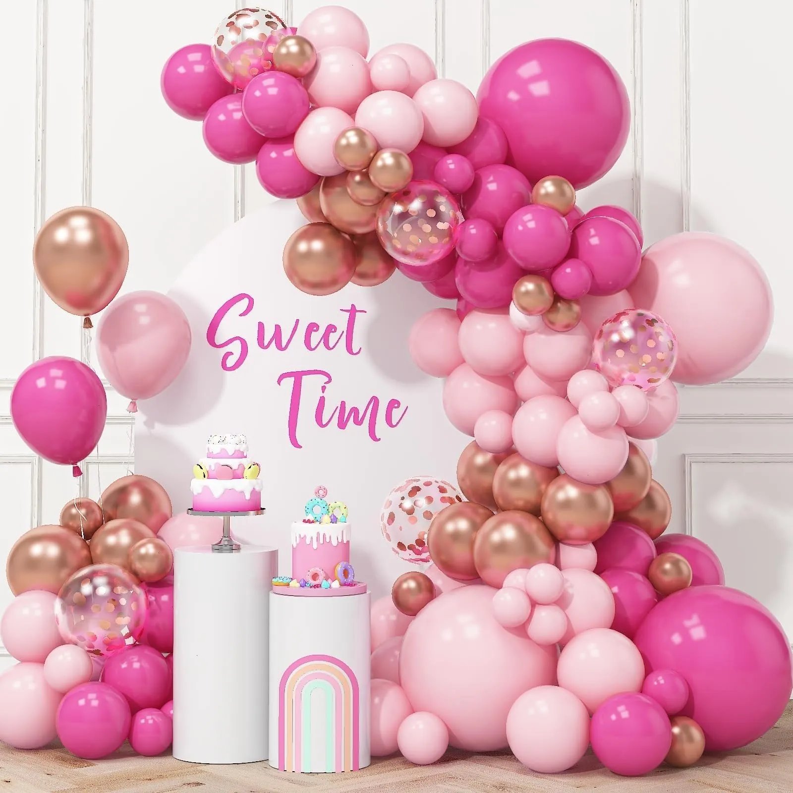 Netnology Kit Arco Ghirlanda di Palloncini Rosa, Rossa e Oro Rosa, 99 Pezzi - immagine 3