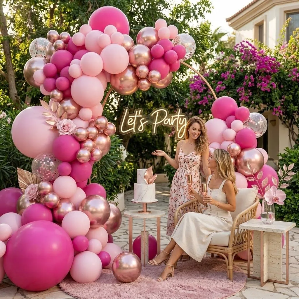 Netnology Kit Arco Ghirlanda di Palloncini Rosa, Rossa e Oro Rosa, 99 Pezzi - immagine 4