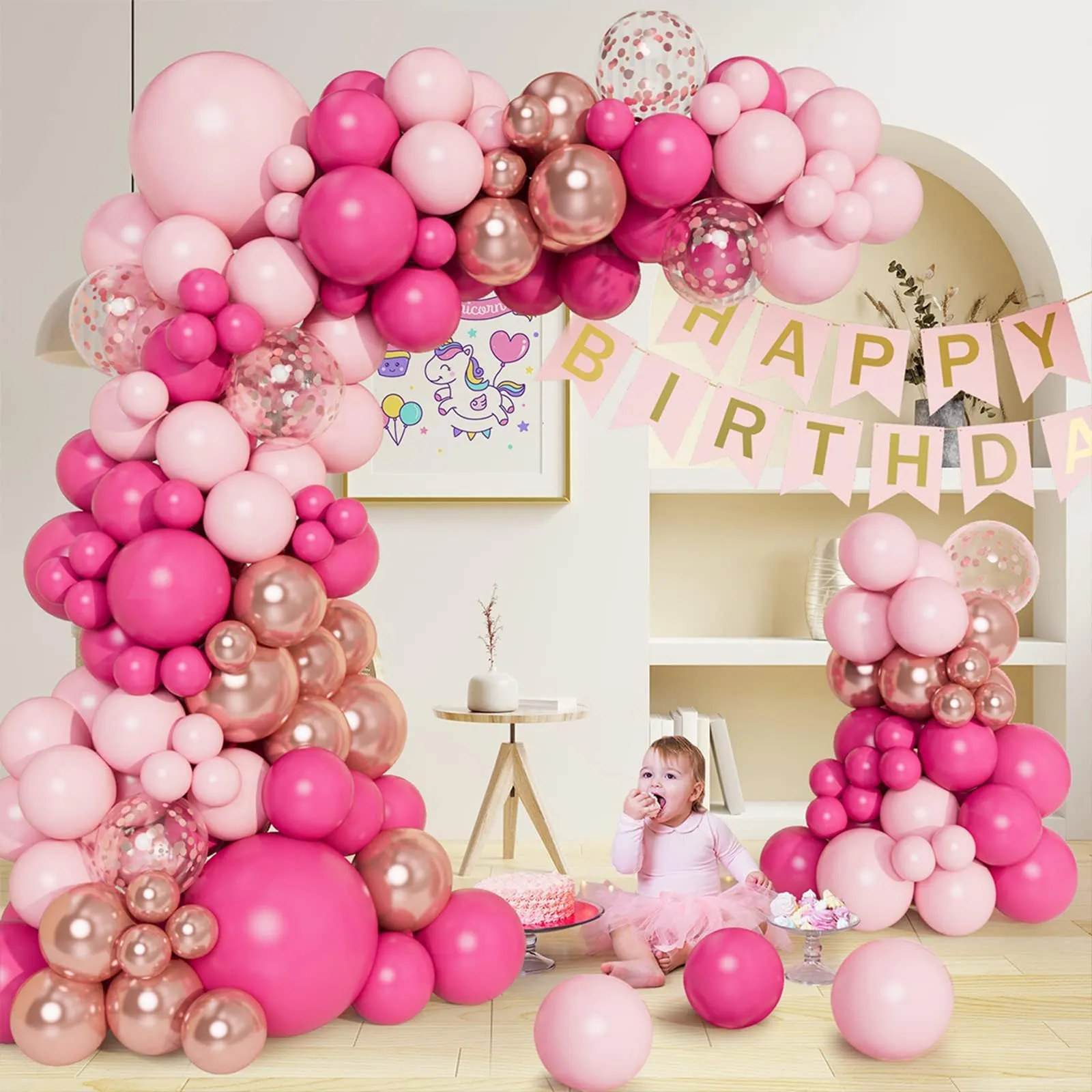 Netnology Kit Arco Ghirlanda di Palloncini Rosa, Rossa e Oro Rosa, 99 Pezzi - immagine 8