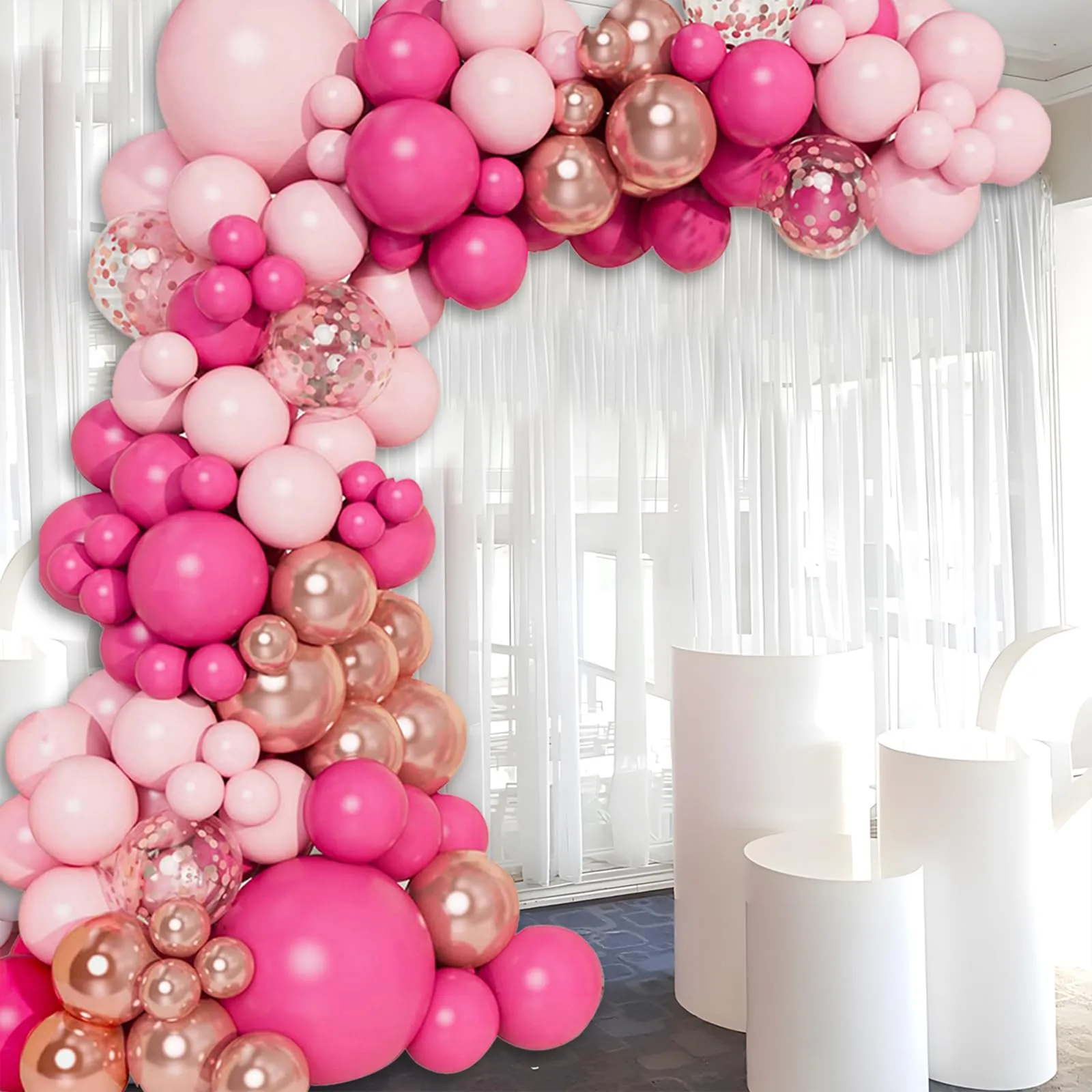 Netnology Kit Arco Ghirlanda di Palloncini Rosa, Rossa e Oro Rosa, 99 Pezzi - immagine 9